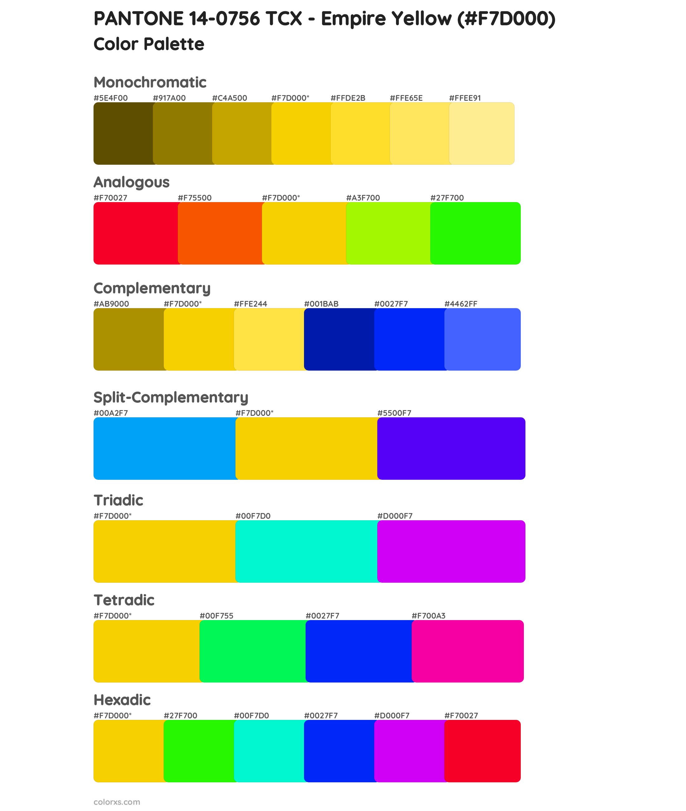 PANTONE 14-0756 TCX - Empire Yellow Color Scheme Palettes