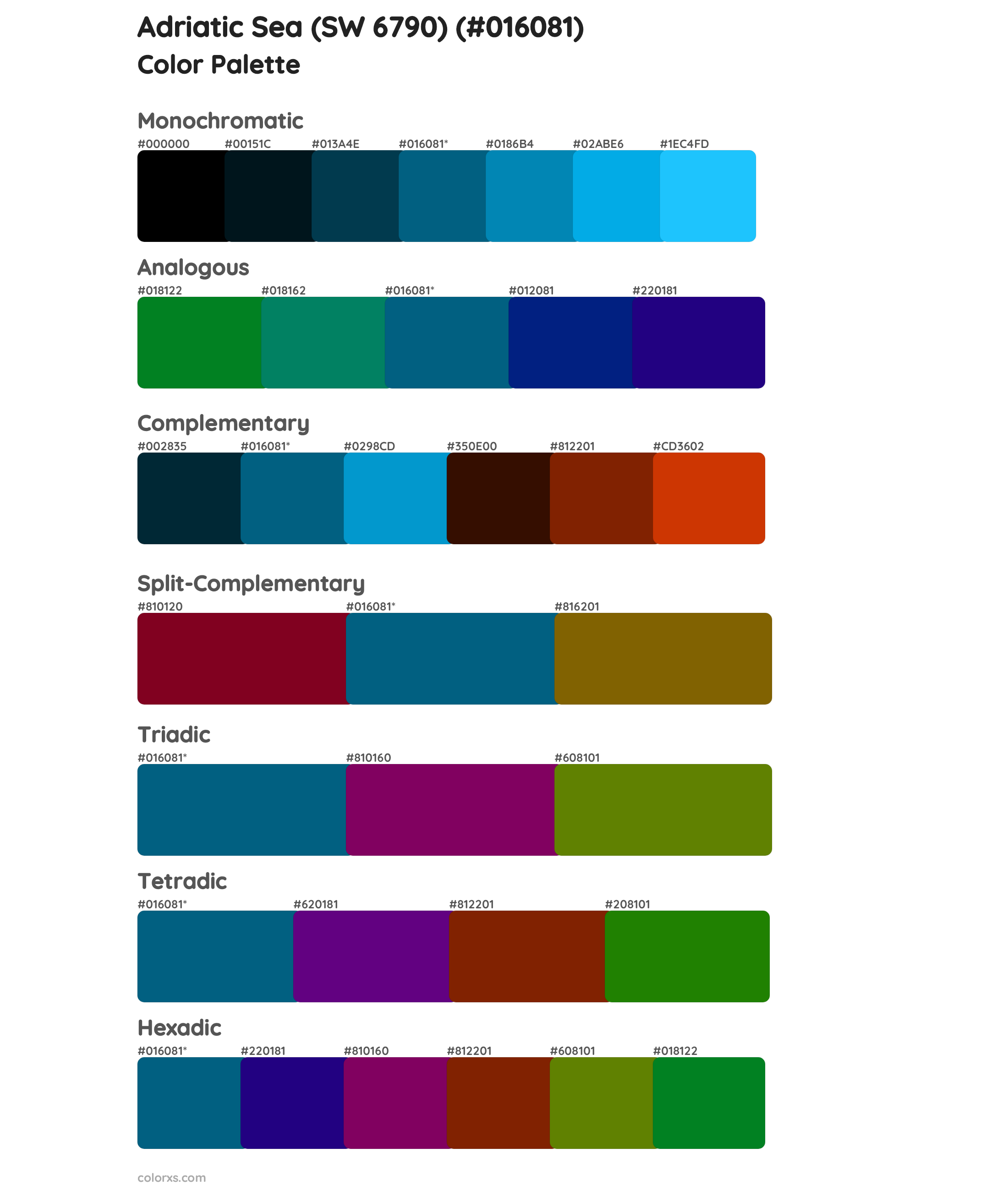 Adriatic Sea (SW 6790) Color Scheme Palettes