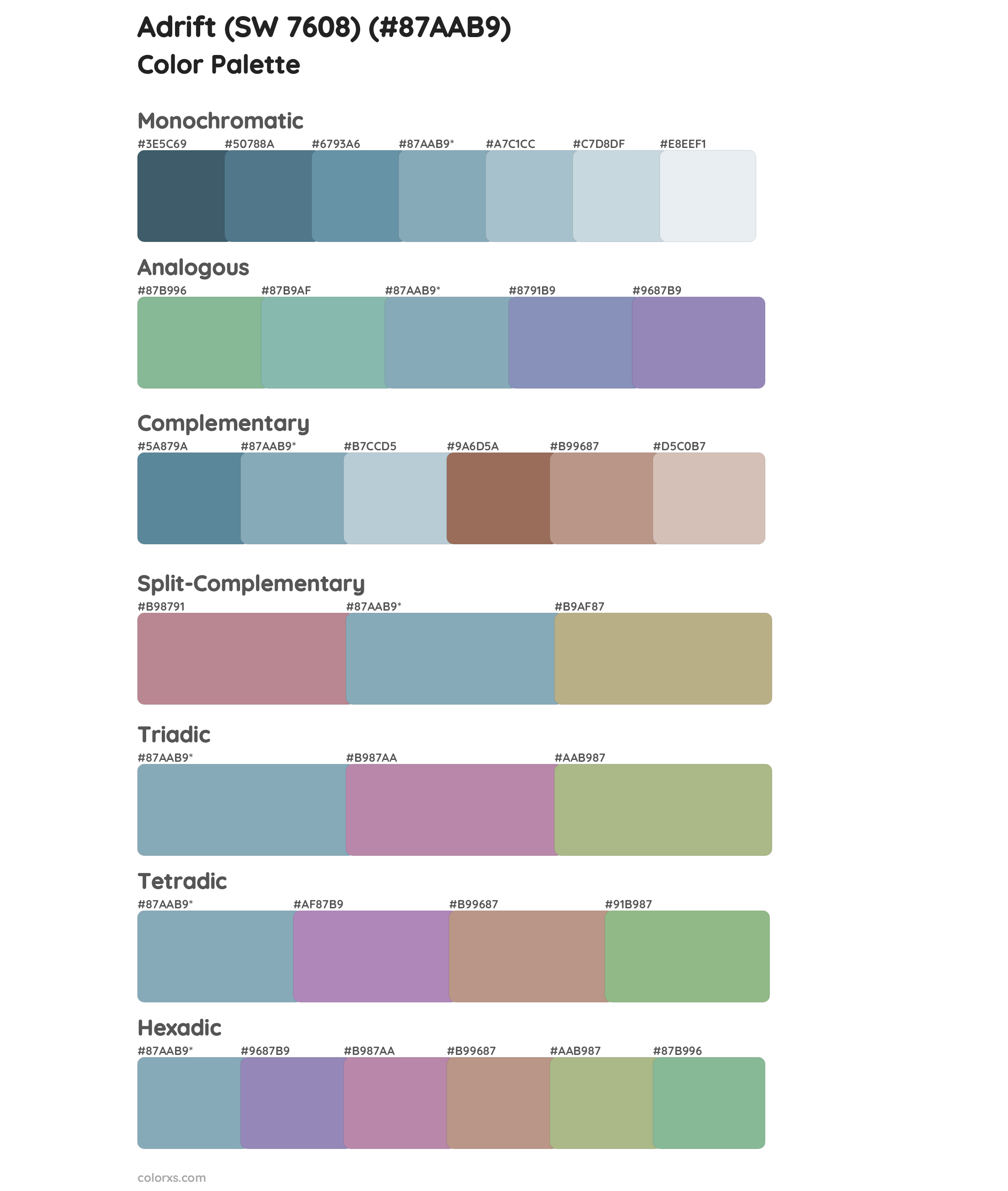 Adrift (SW 7608) Color Scheme Palettes