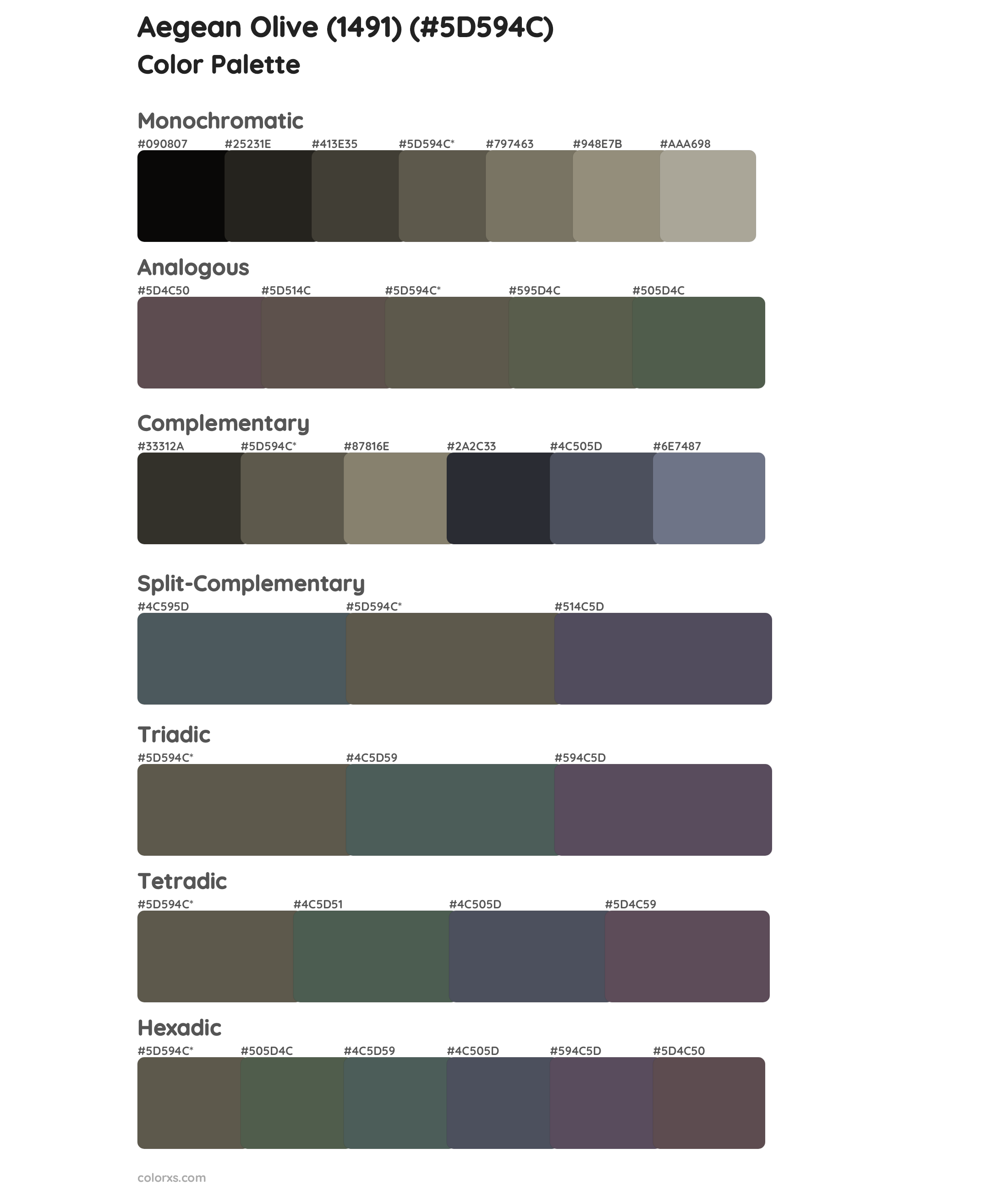 Aegean Olive (1491) Color Scheme Palettes