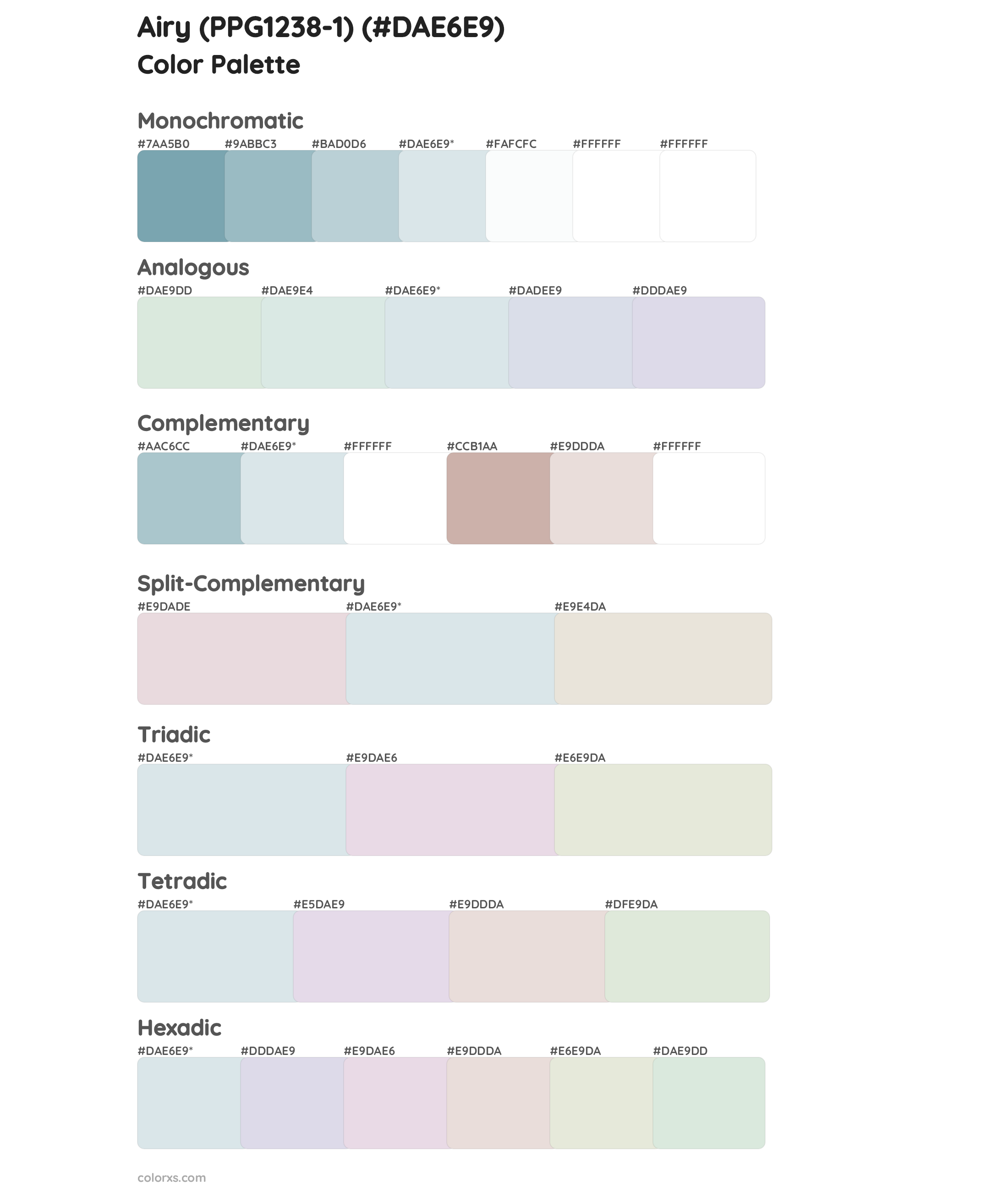 Airy (PPG1238-1) Color Scheme Palettes