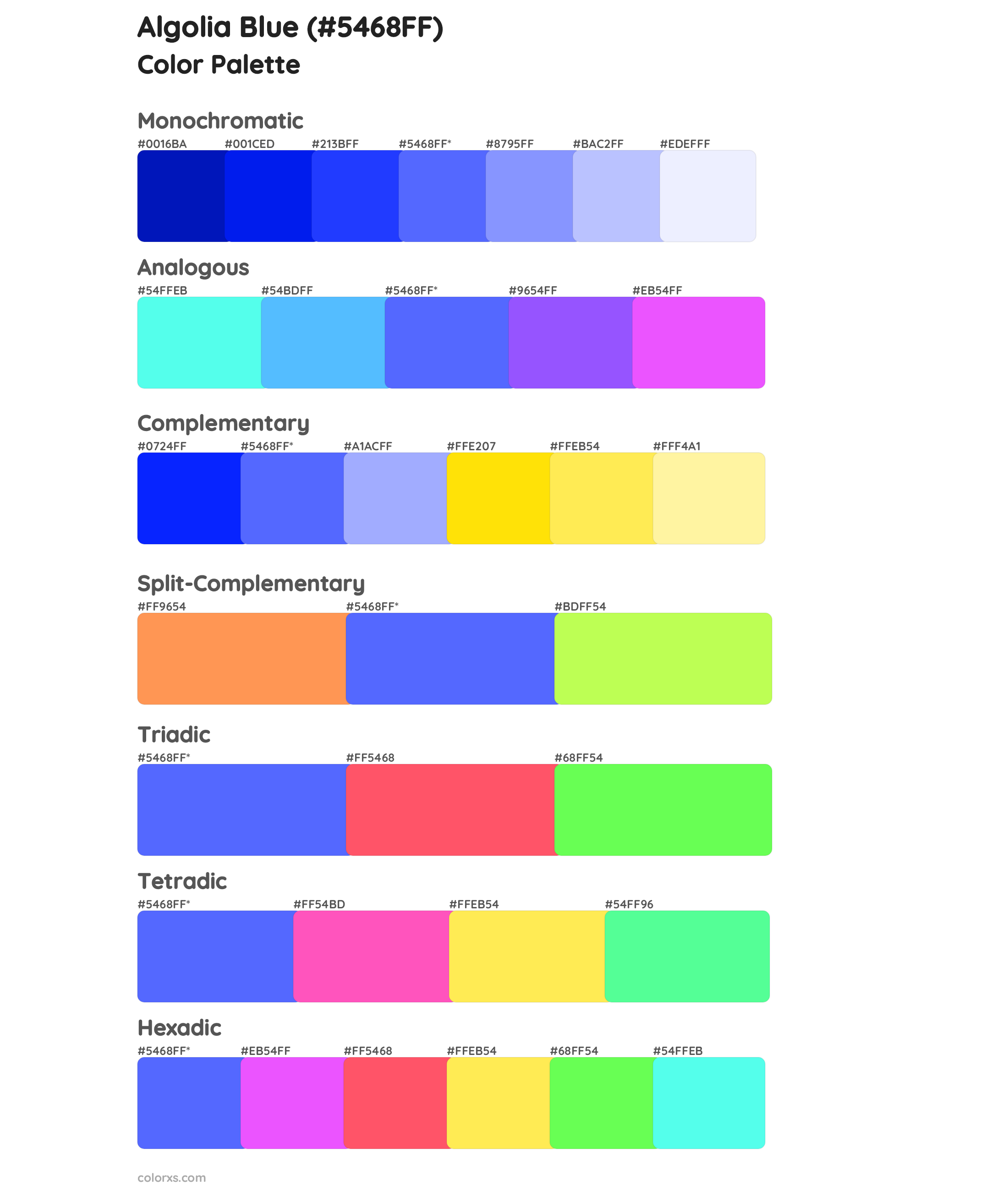 Algolia Blue Color Scheme Palettes