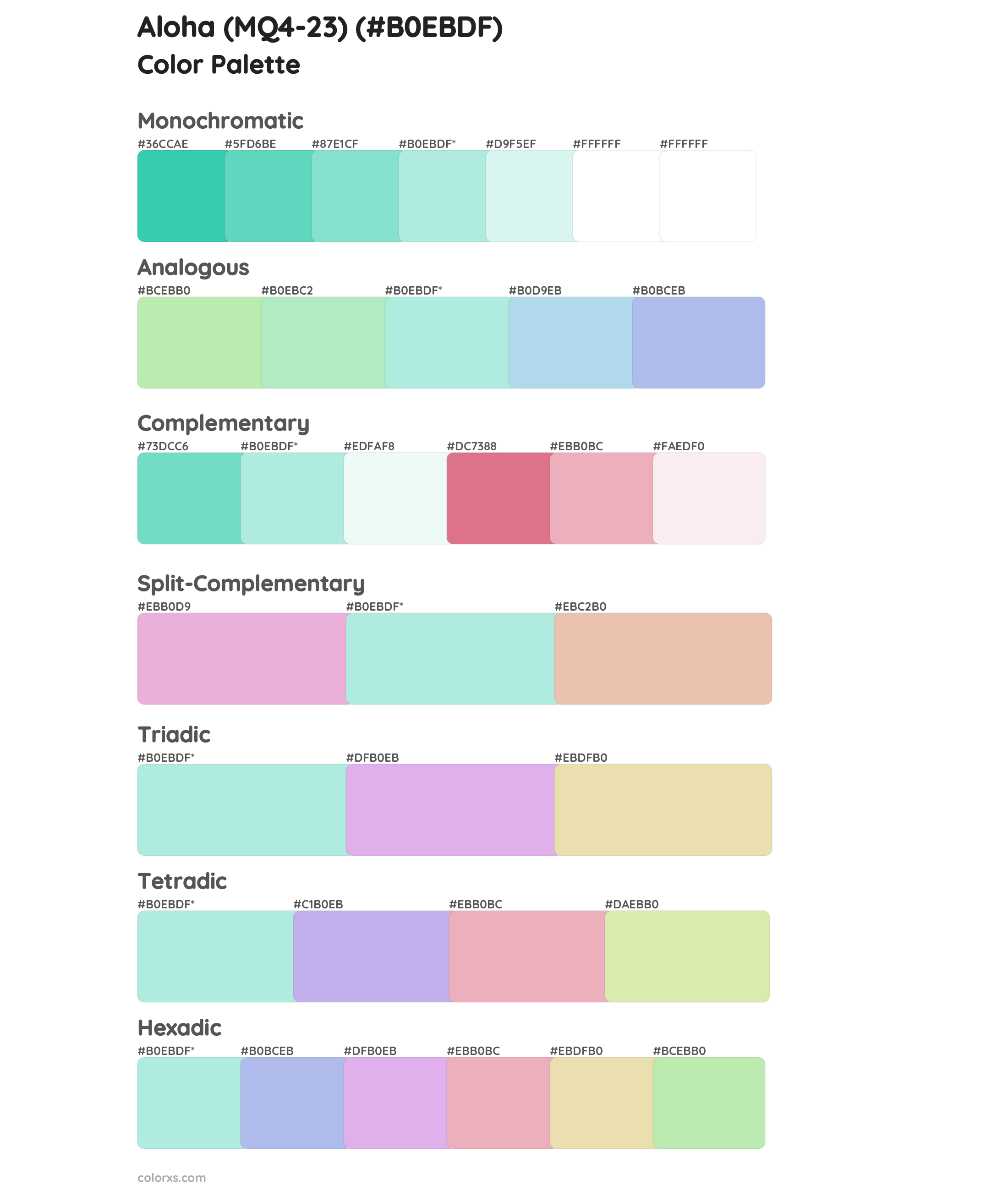 Aloha (MQ4-23) Color Scheme Palettes