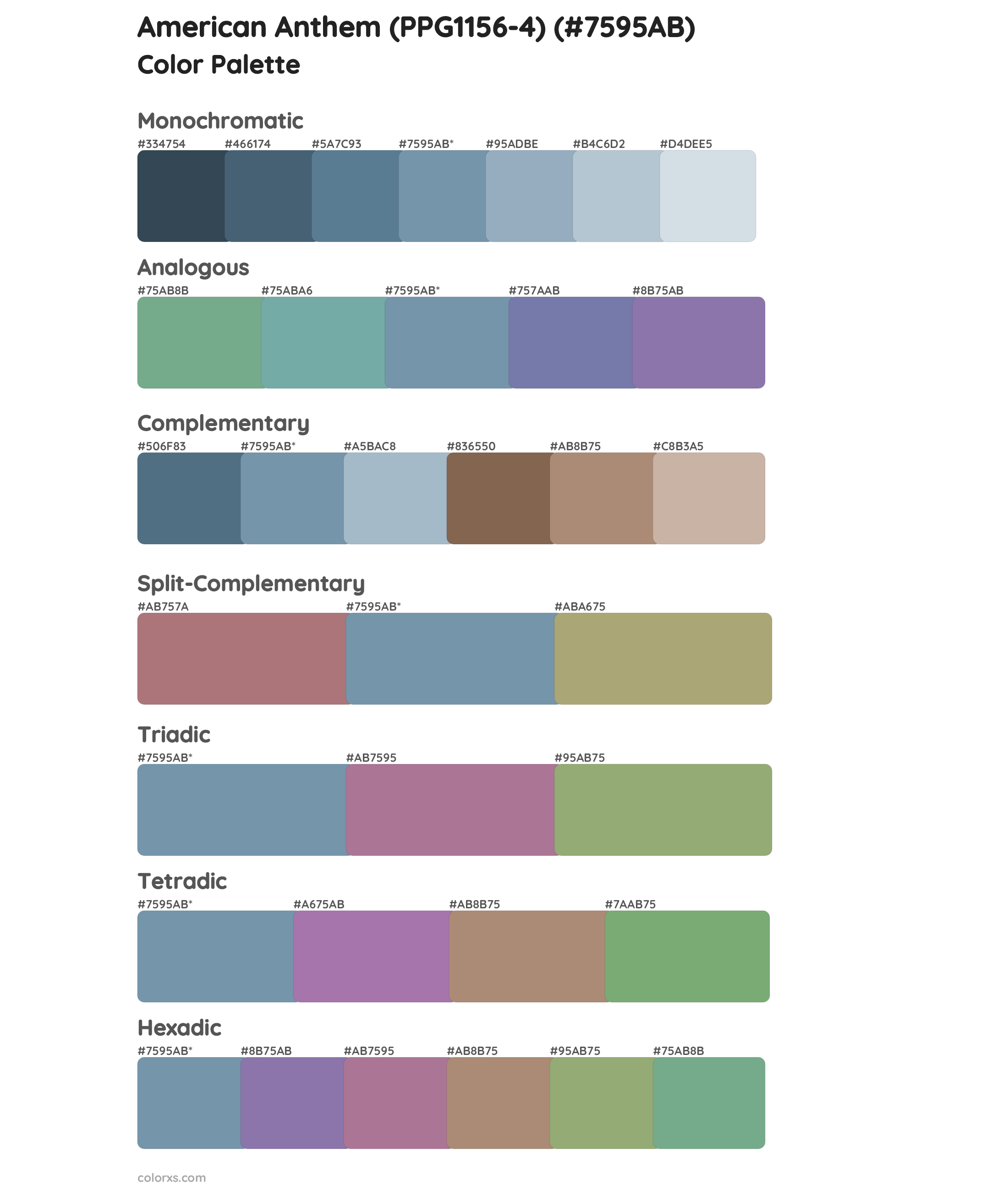 American Anthem (PPG1156-4) Color Scheme Palettes