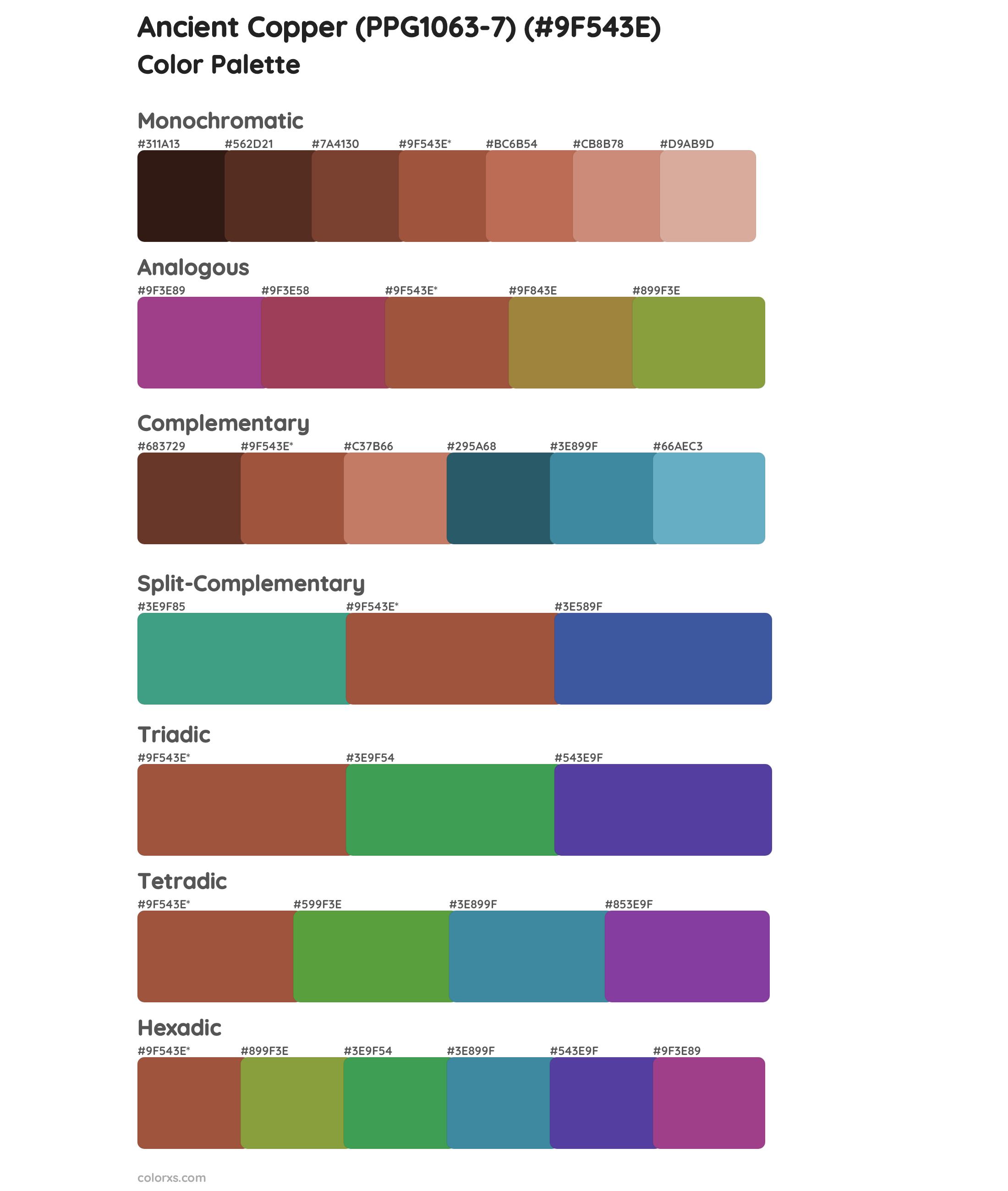 Ancient Copper (PPG1063-7) Color Scheme Palettes