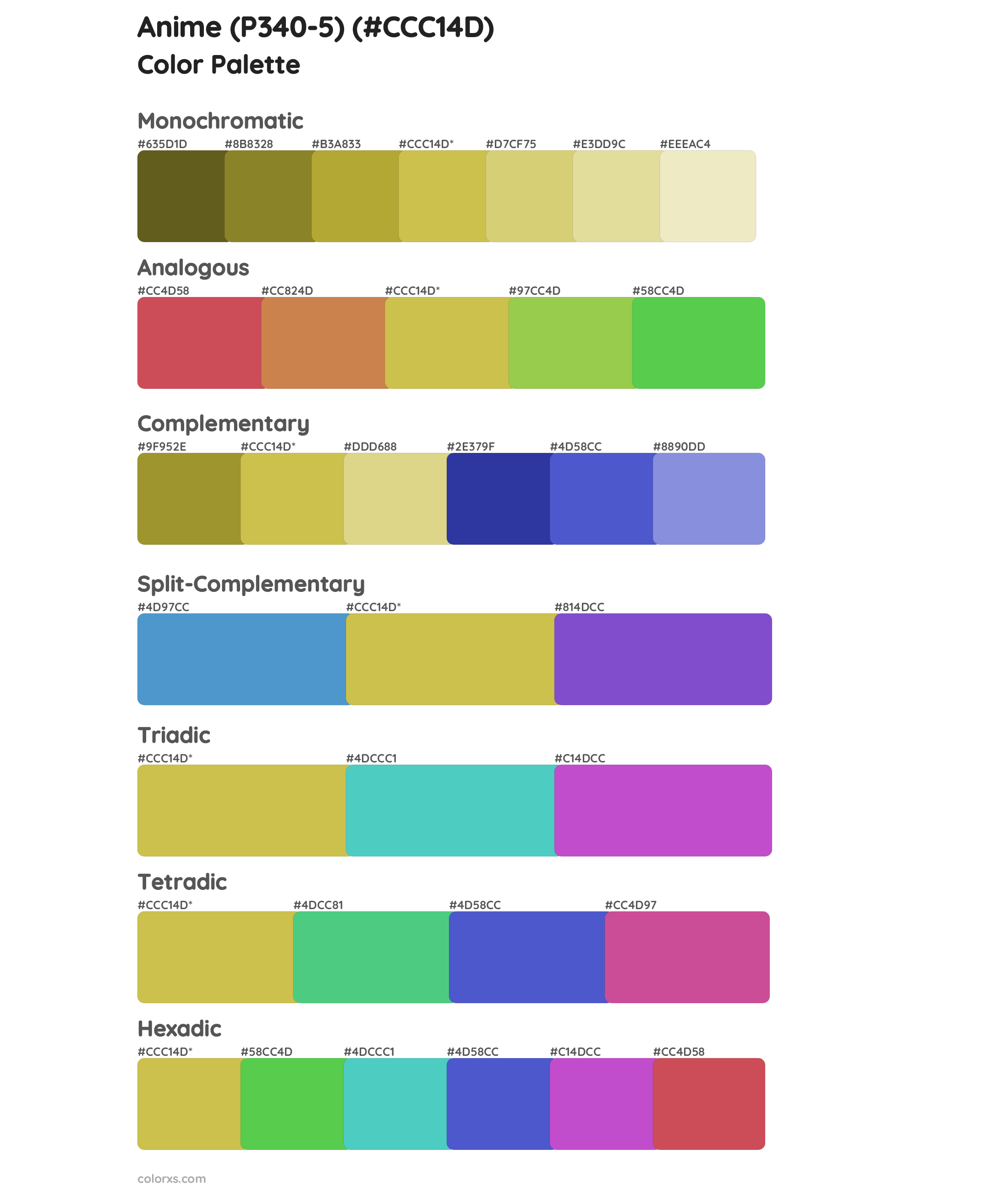 Anime (P340-5) Color Scheme Palettes