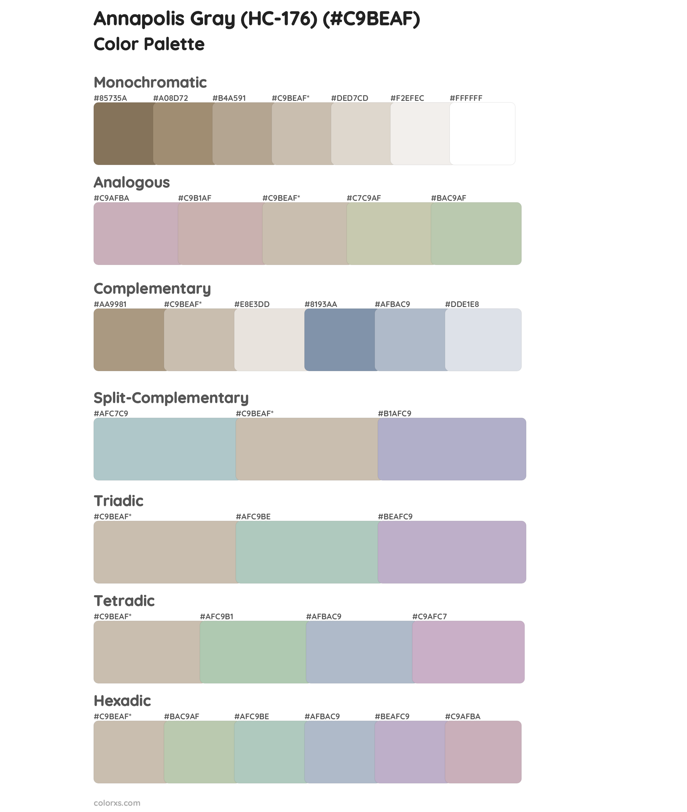 Annapolis Gray (HC-176) Color Scheme Palettes