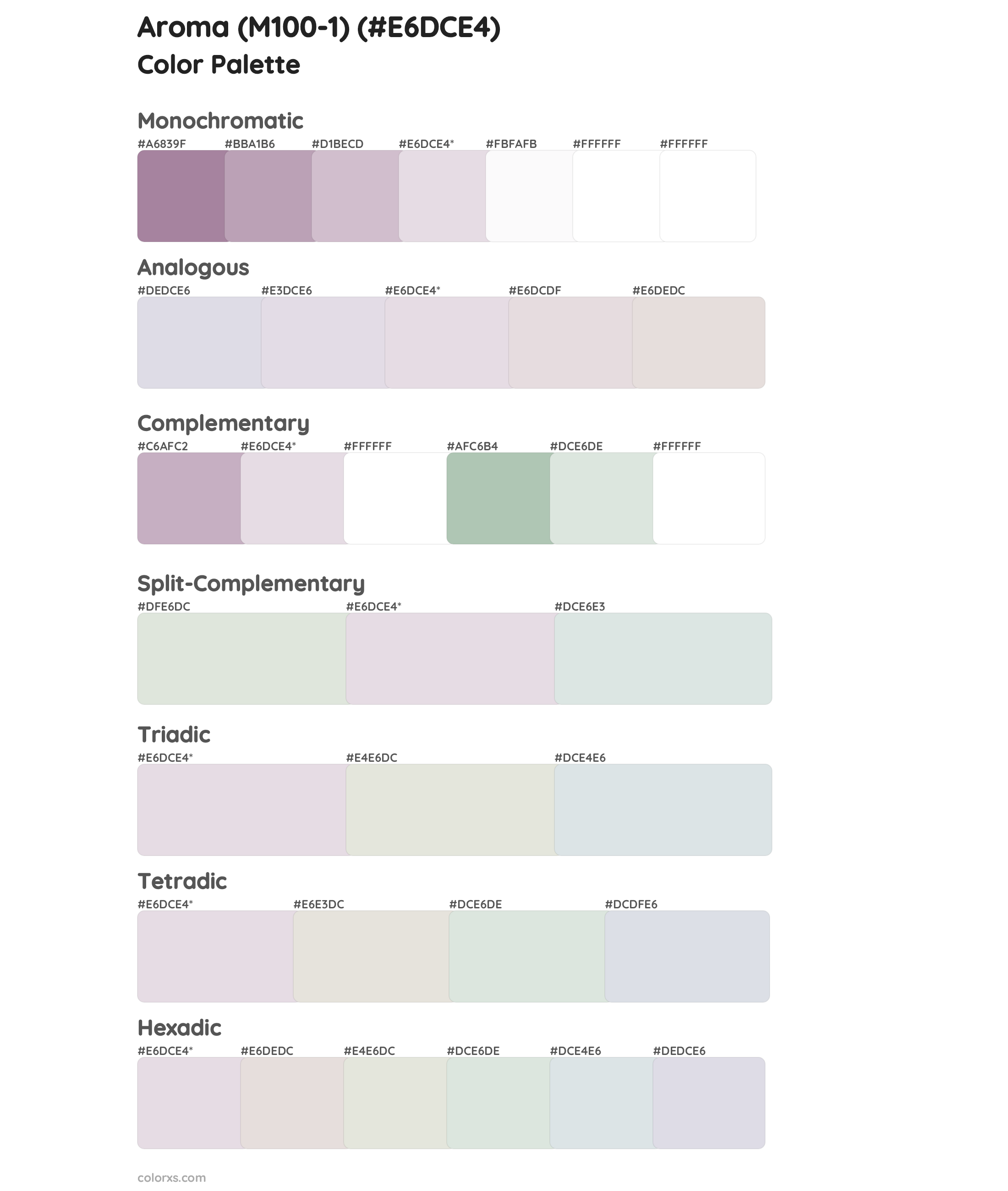 Aroma (M100-1) Color Scheme Palettes