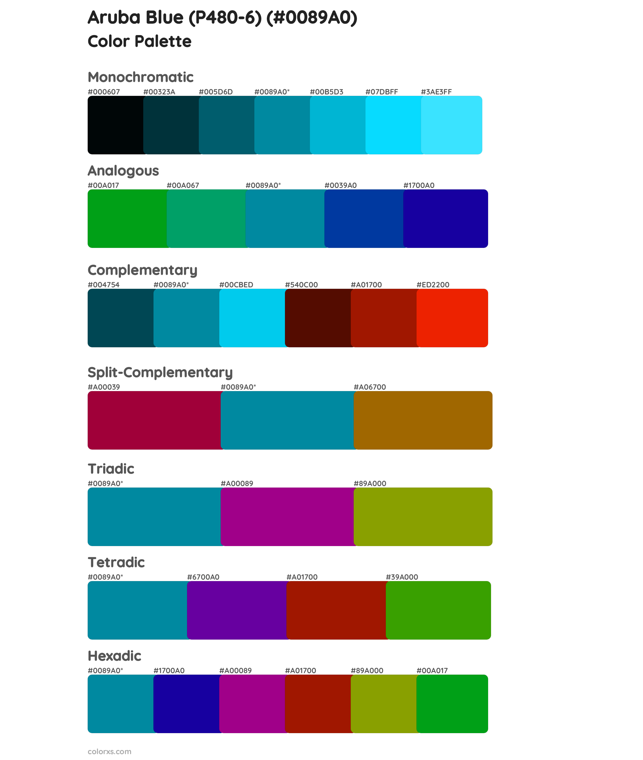 Aruba Blue (P480-6) Color Scheme Palettes