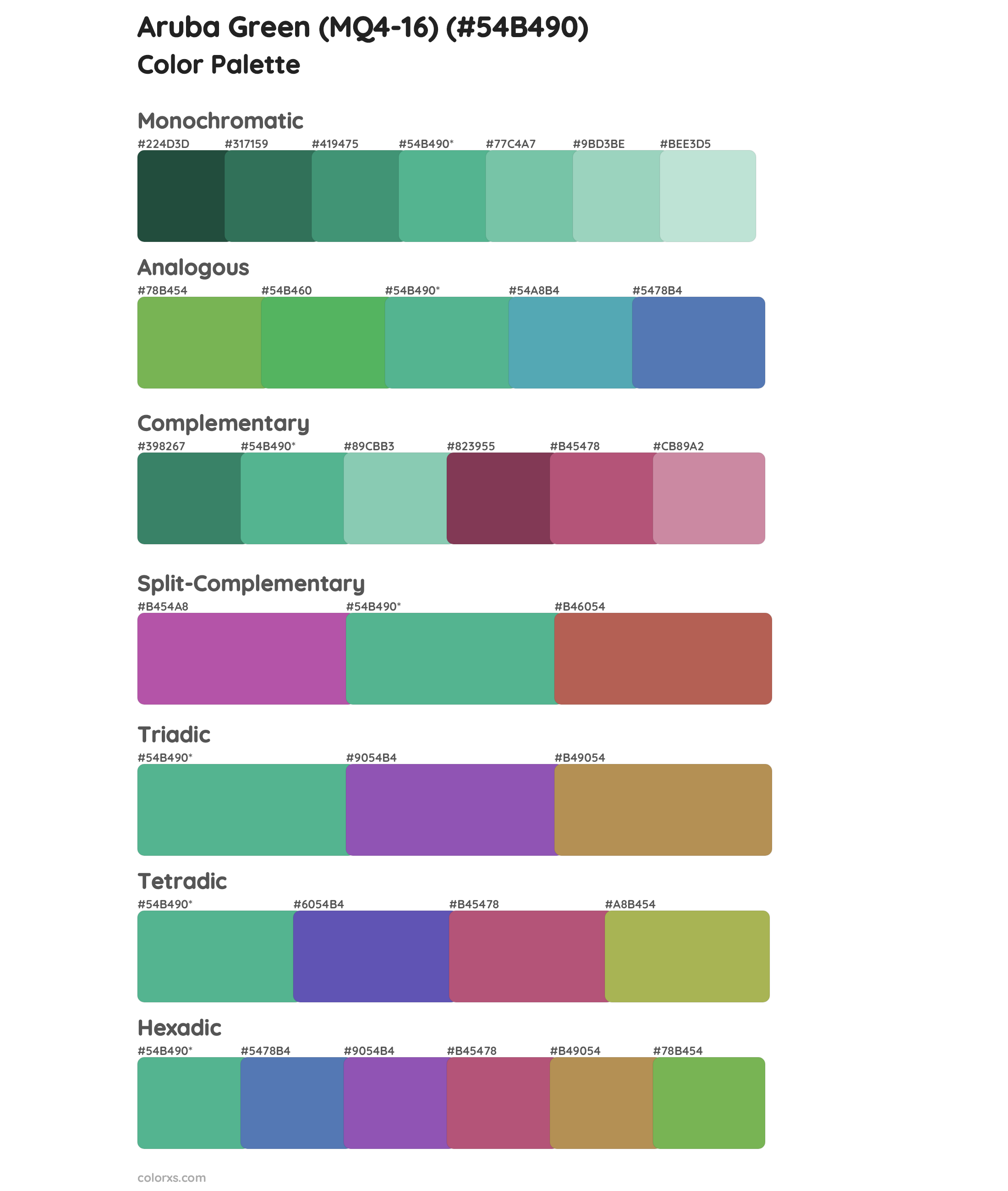 Aruba Green (MQ4-16) Color Scheme Palettes