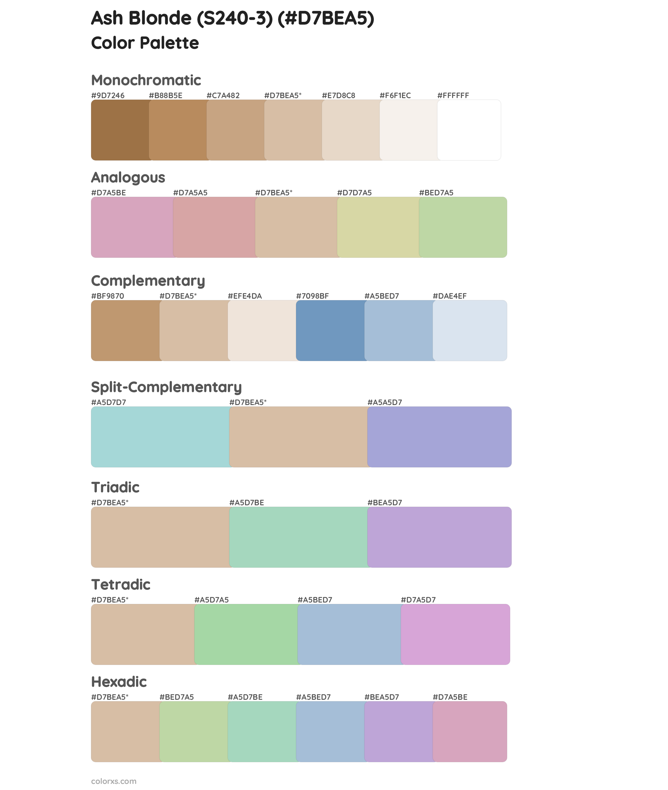 Ash Blonde (S240-3) Color Scheme Palettes