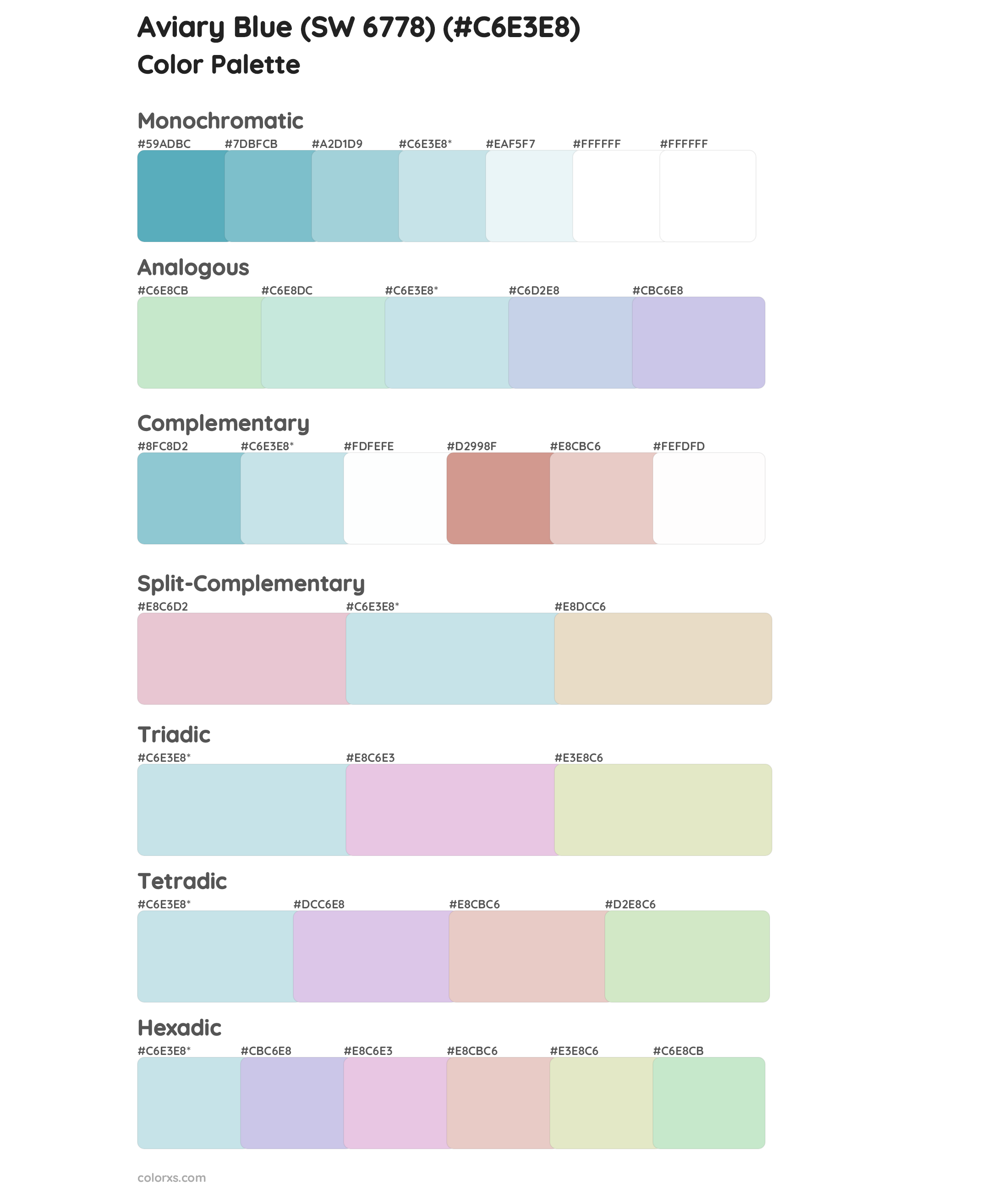 Aviary Blue (SW 6778) Color Scheme Palettes