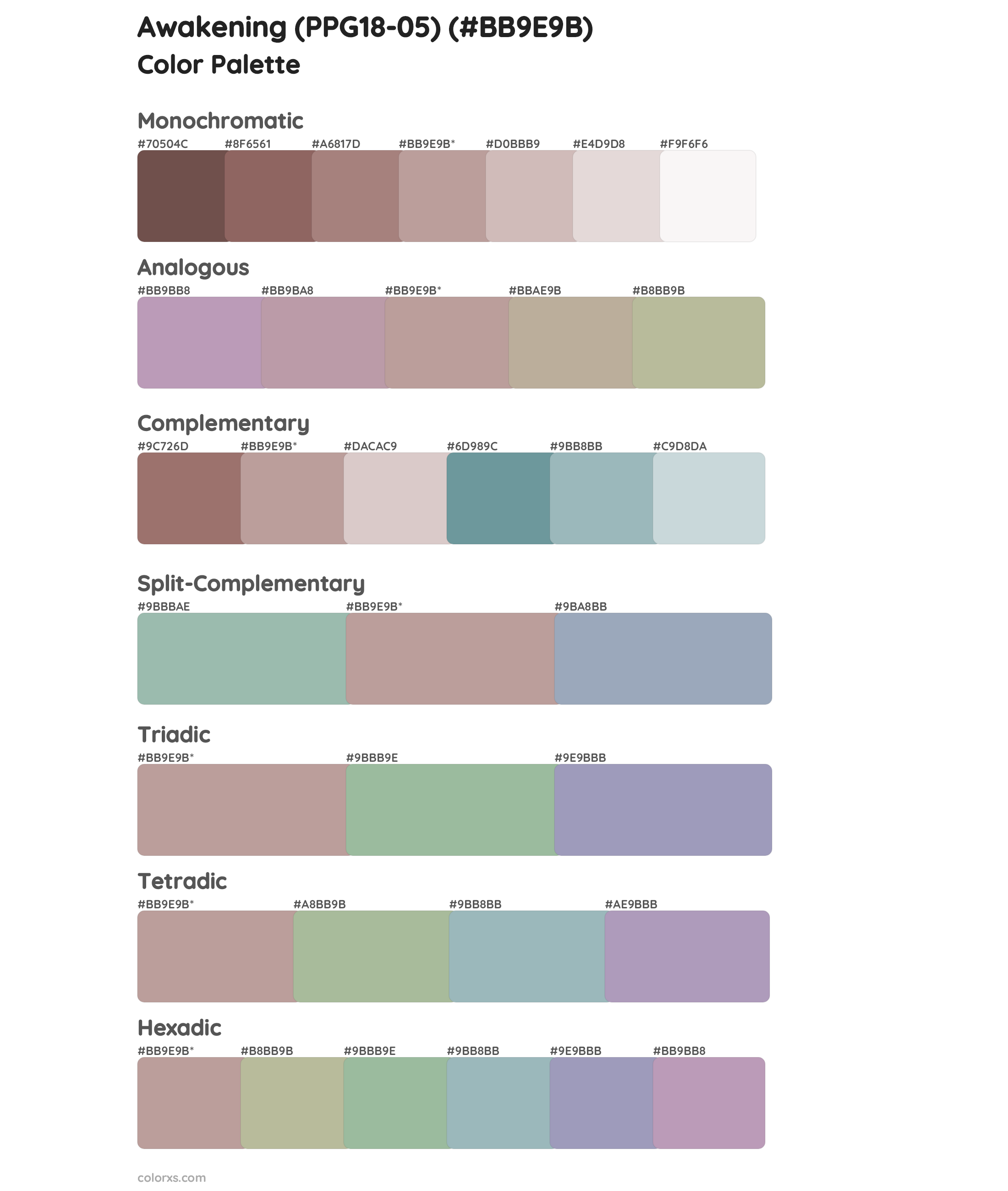 Awakening (PPG18-05) Color Scheme Palettes