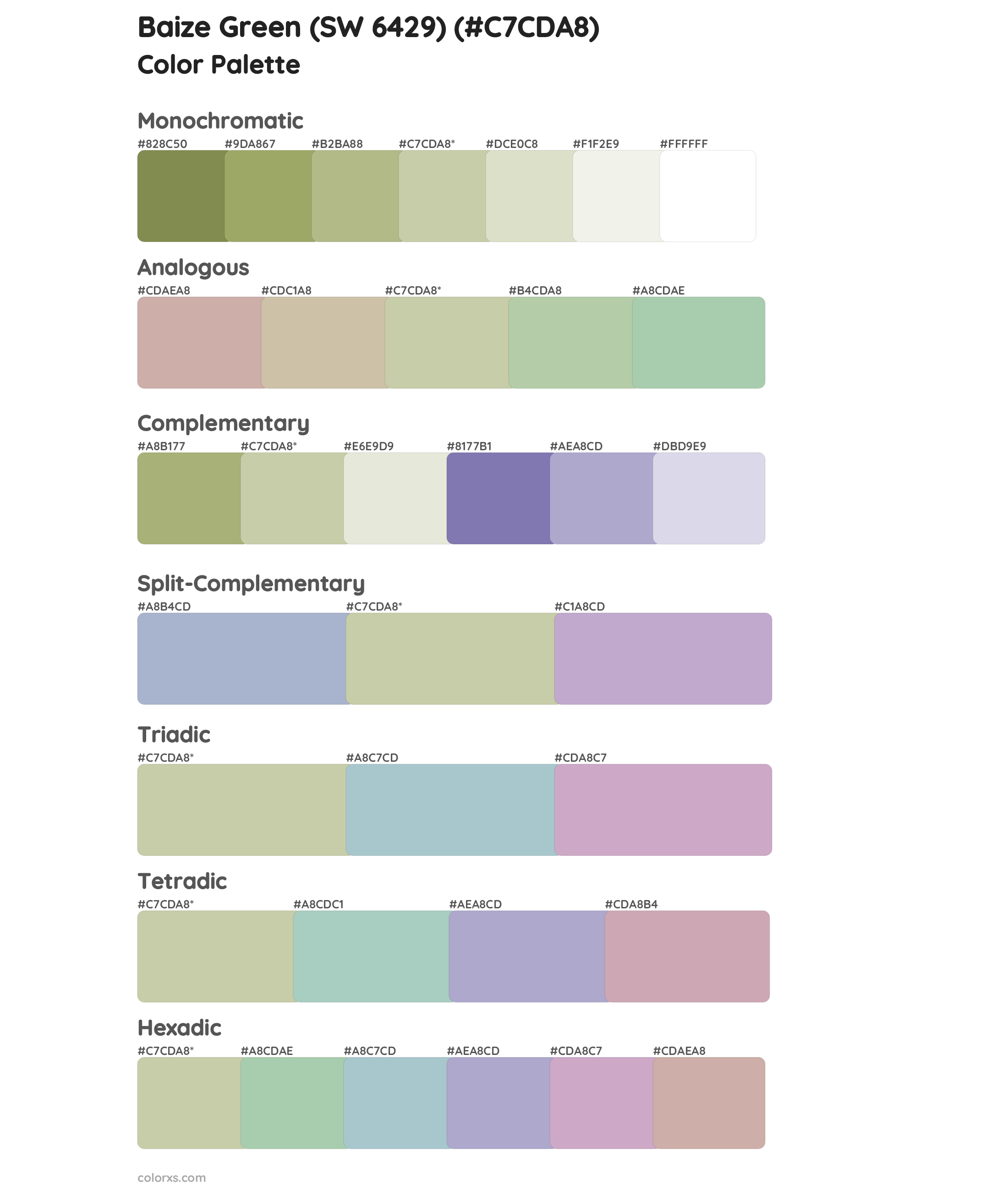 Baize Green (SW 6429) Color Scheme Palettes