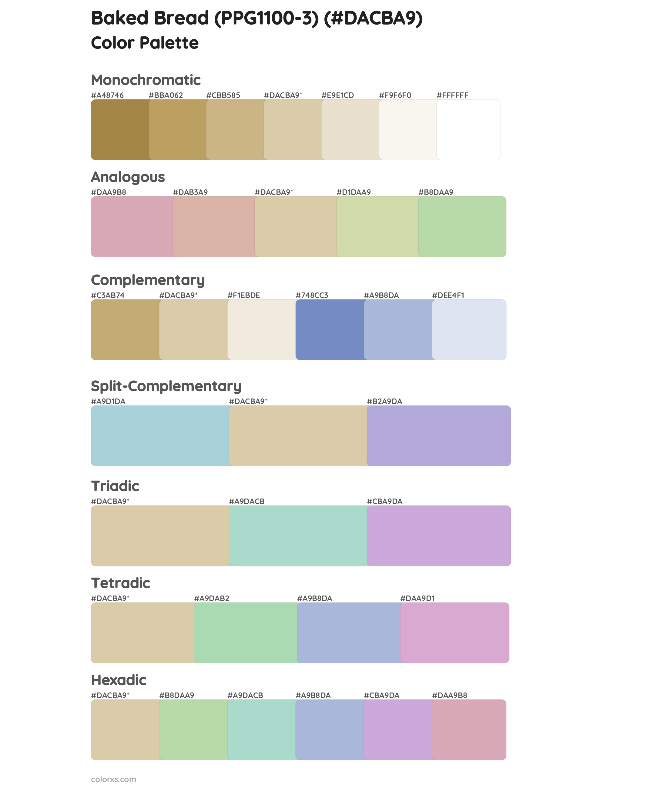 Baked Bread (PPG1100-3) Color Scheme Palettes