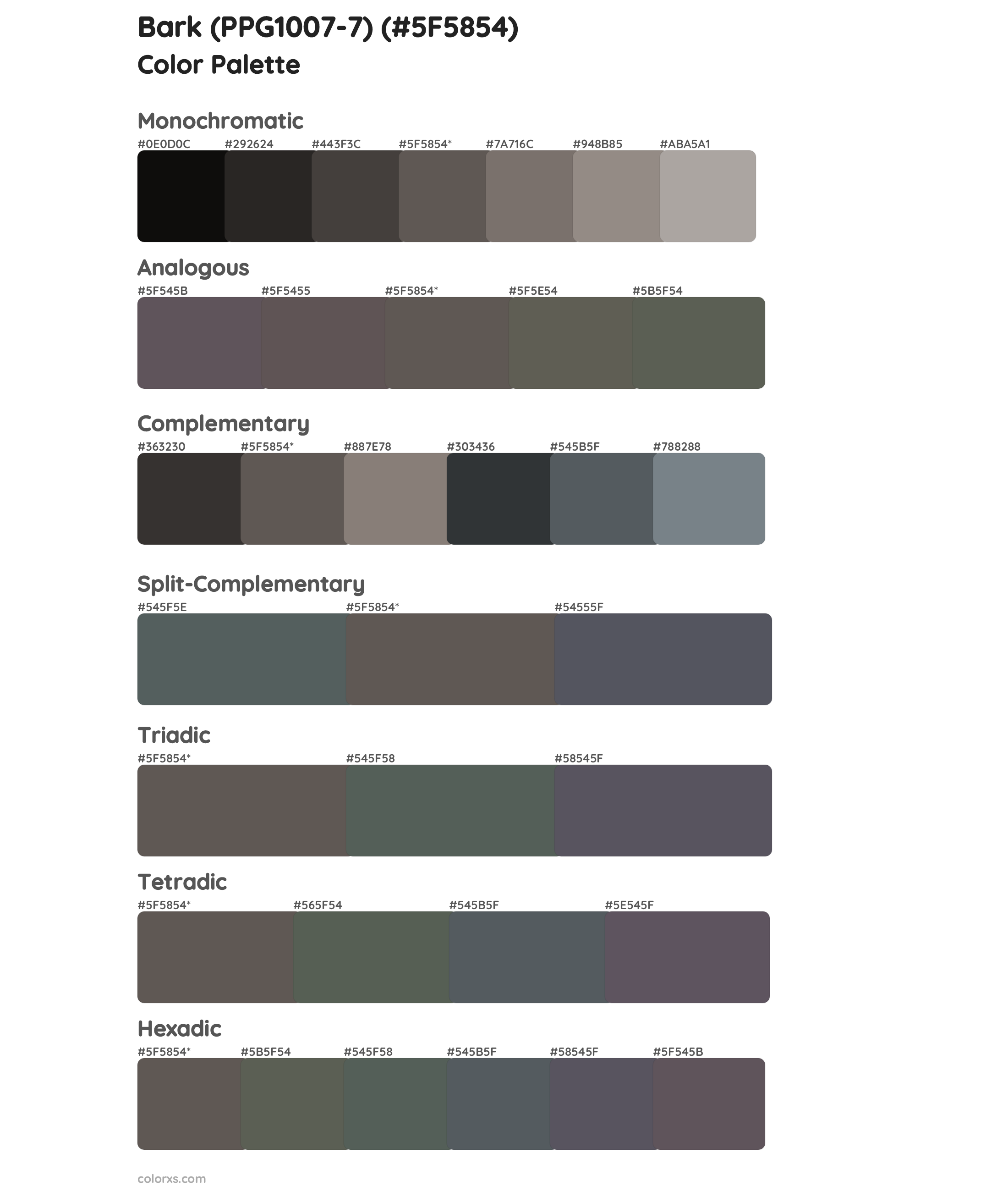 Bark (PPG1007-7) Color Scheme Palettes