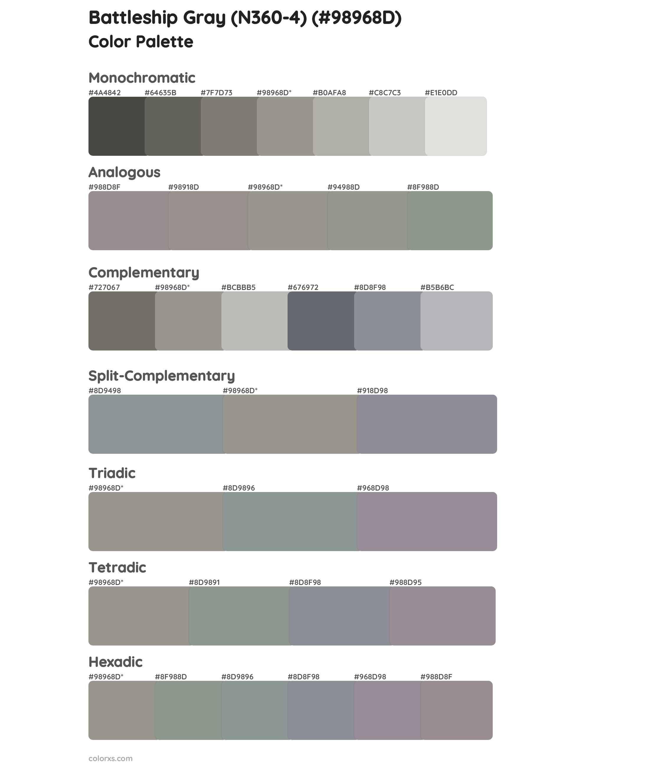 Battleship Gray (N360-4) Color Scheme Palettes