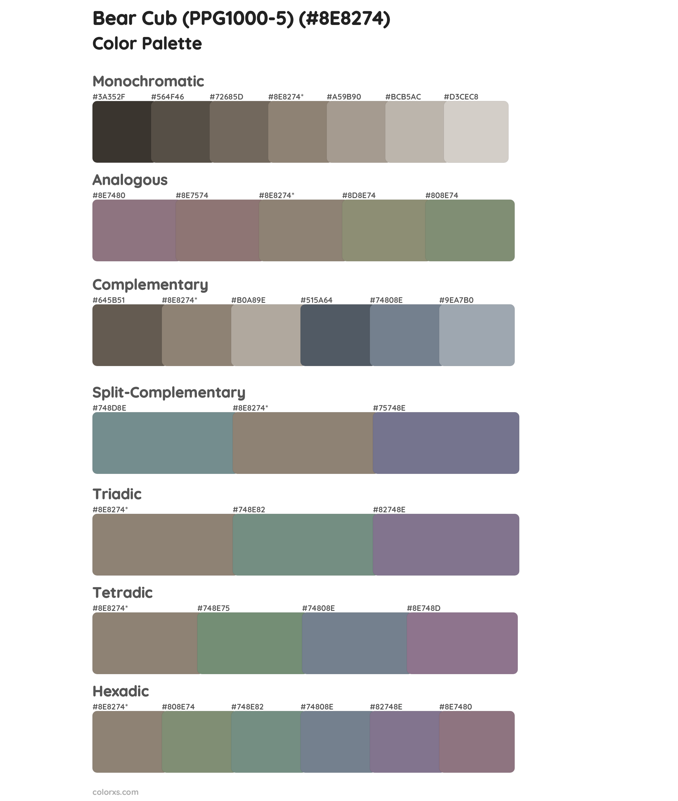 Bear Cub (PPG1000-5) Color Scheme Palettes