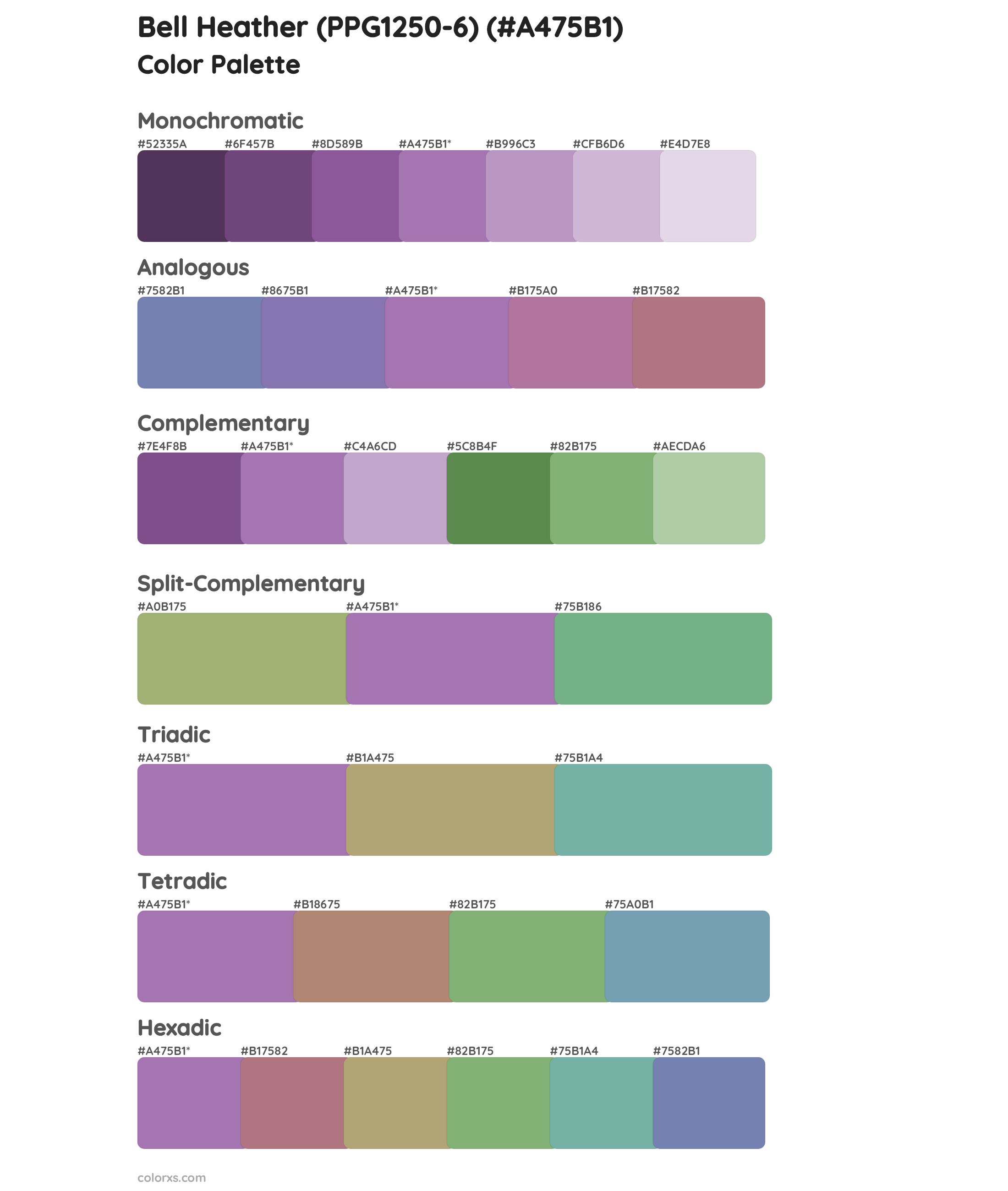 Bell Heather (PPG1250-6) Color Scheme Palettes