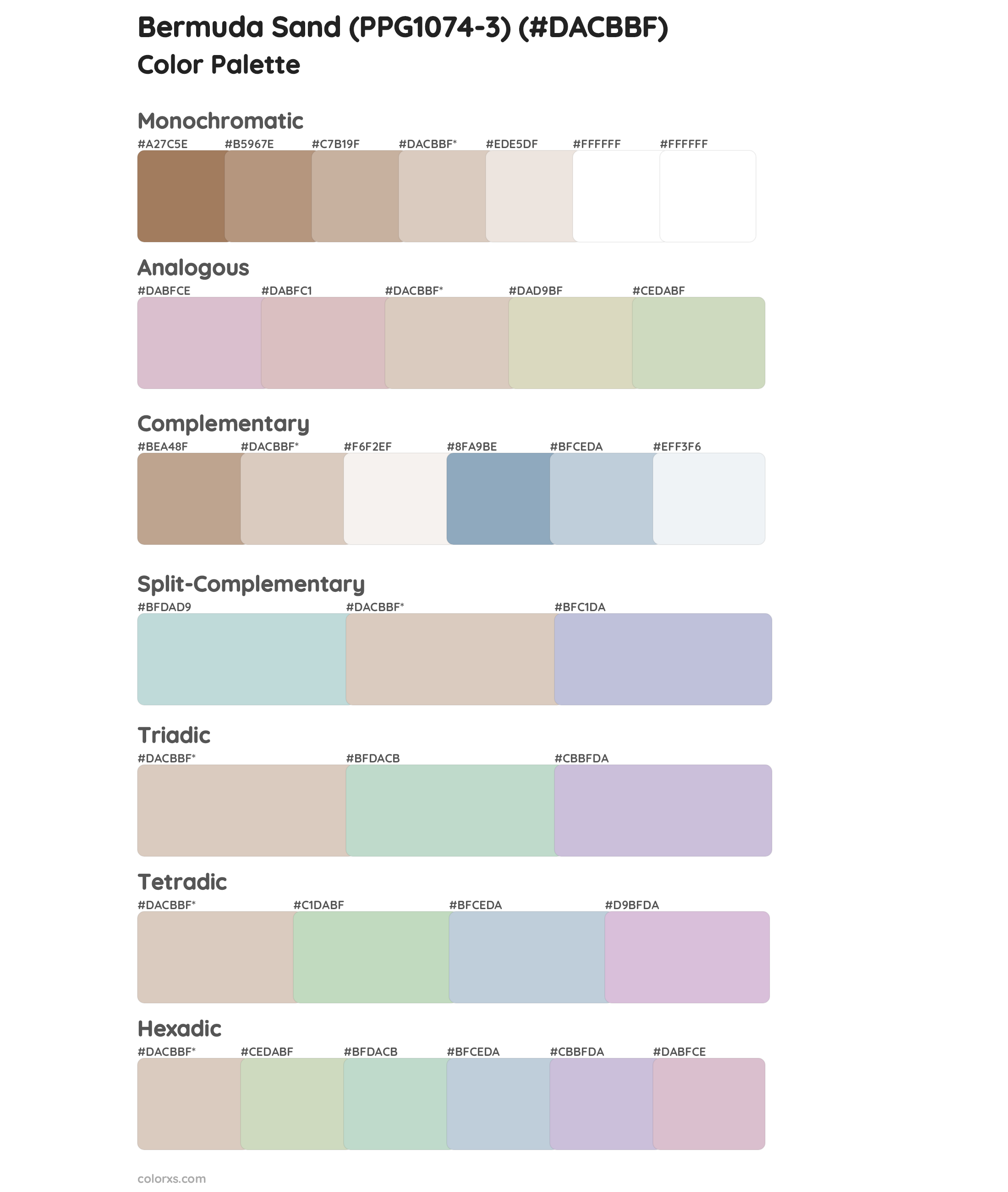 Bermuda Sand (PPG1074-3) Color Scheme Palettes