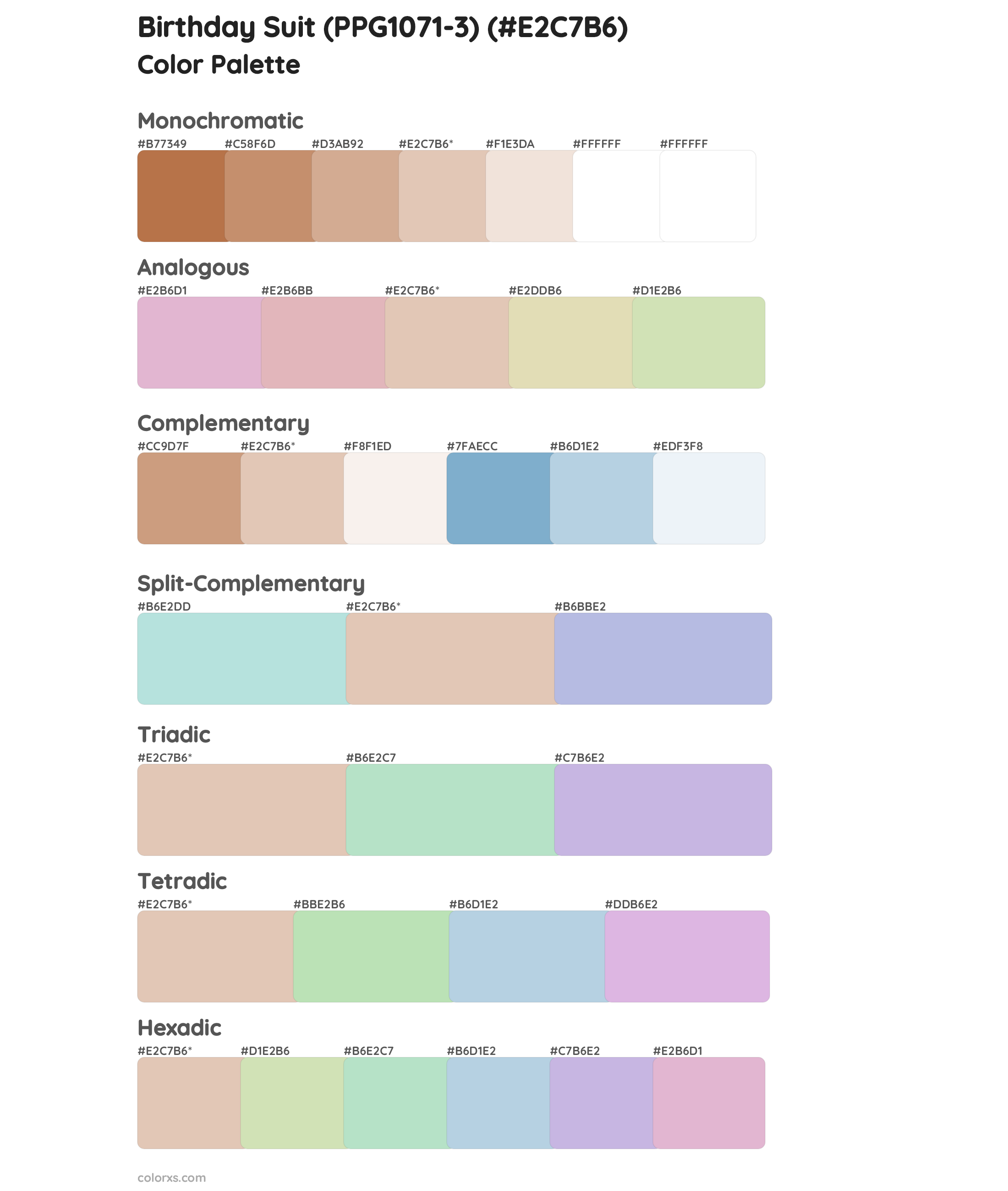 Birthday Suit (PPG1071-3) Color Scheme Palettes