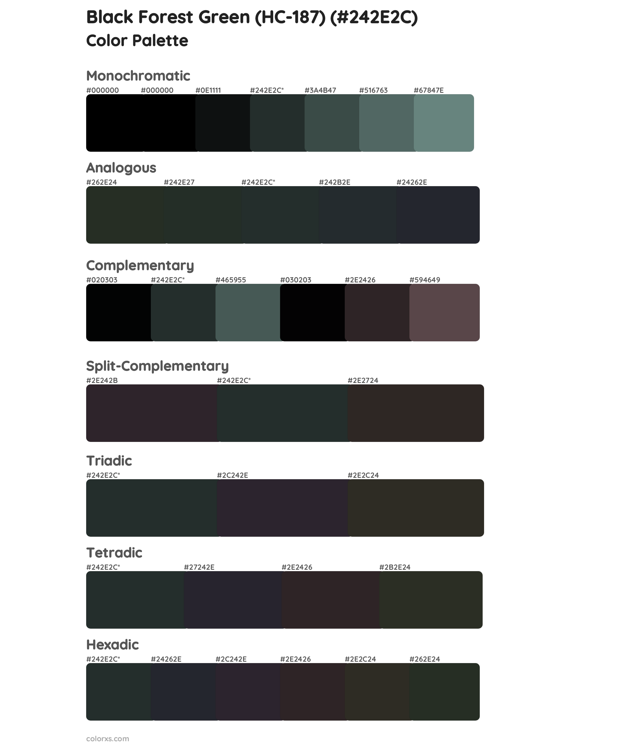 Black Forest Green (HC-187) Color Scheme Palettes