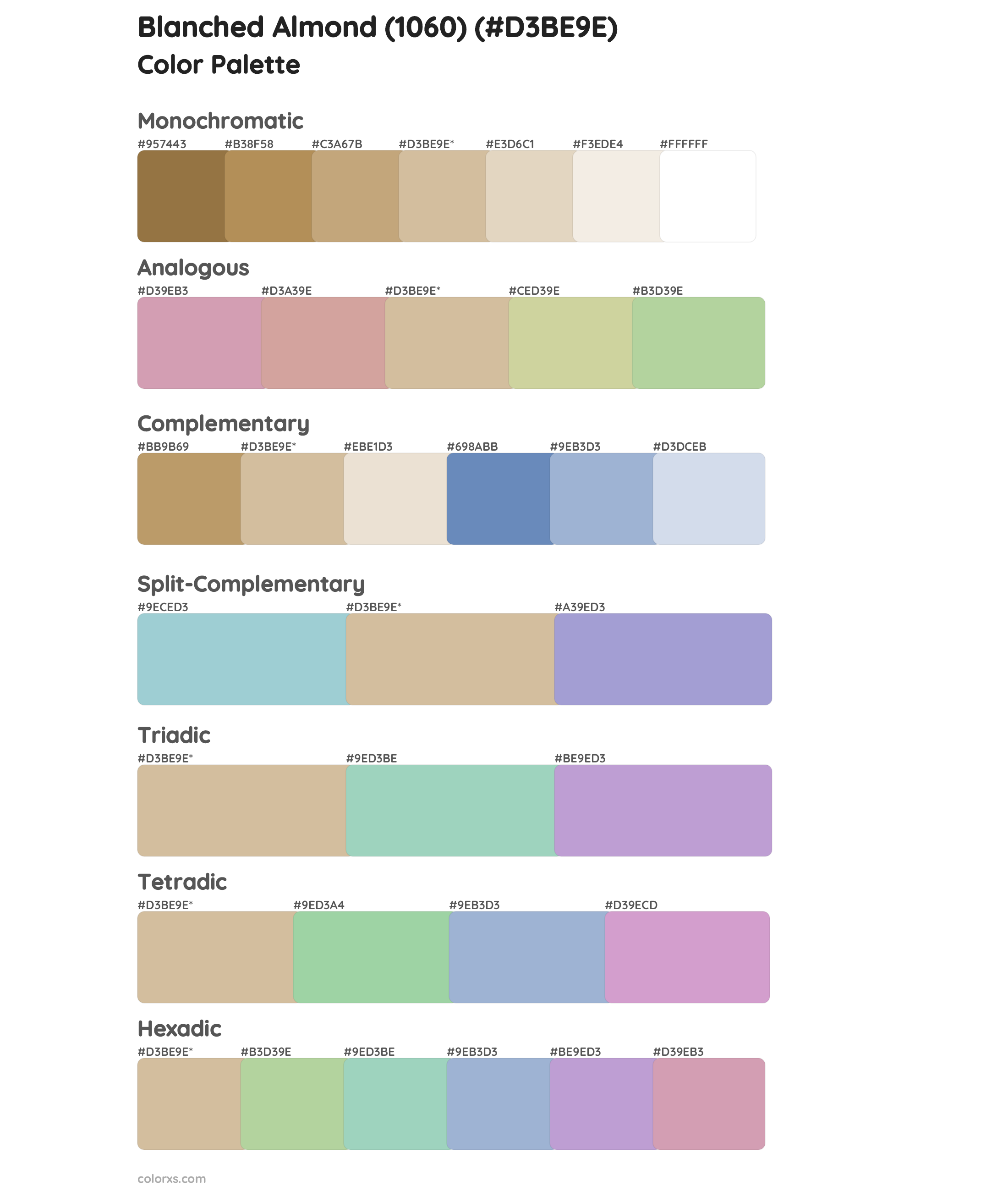 Blanched Almond (1060) Color Scheme Palettes