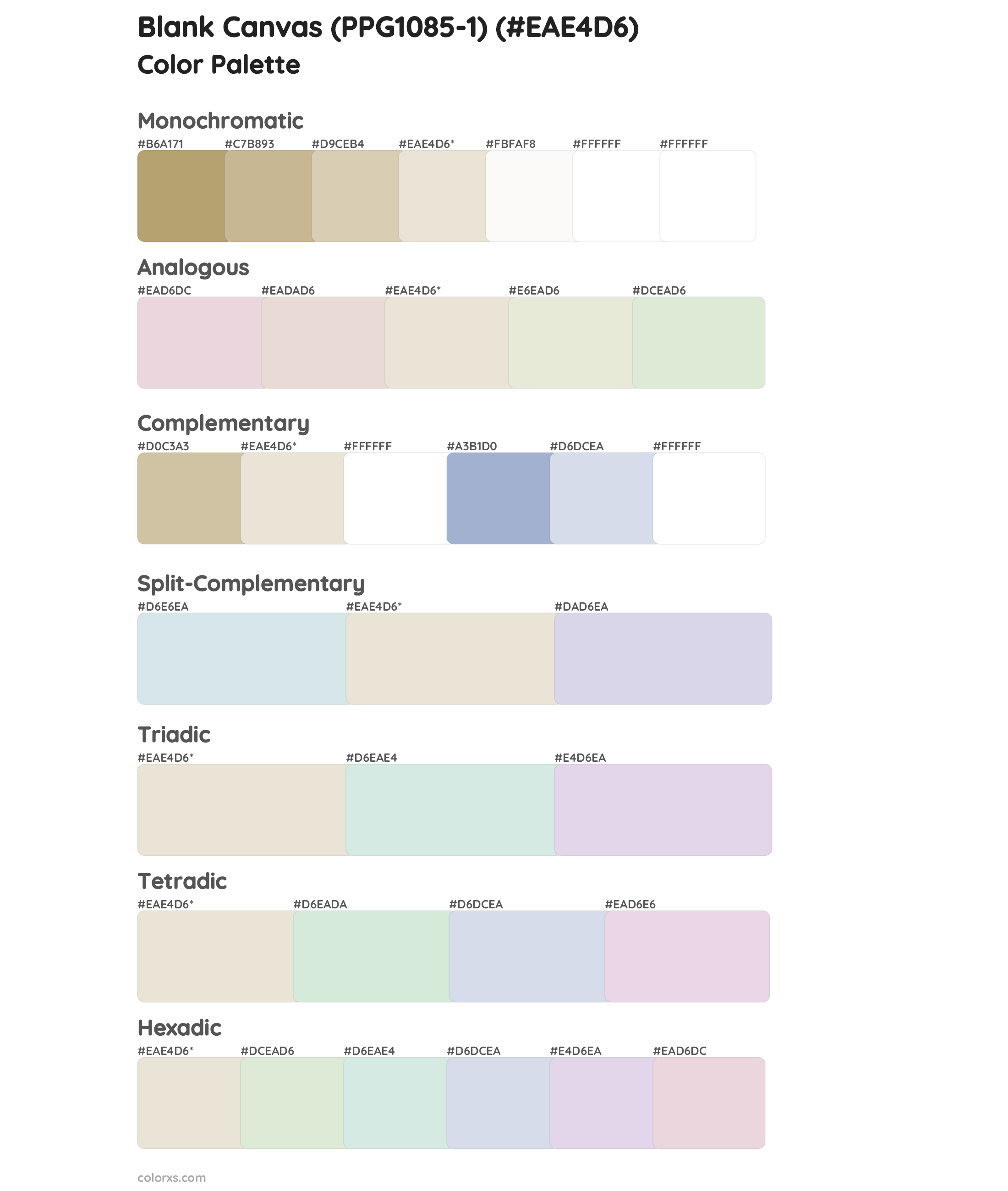 Blank Canvas (PPG1085-1) Color Scheme Palettes