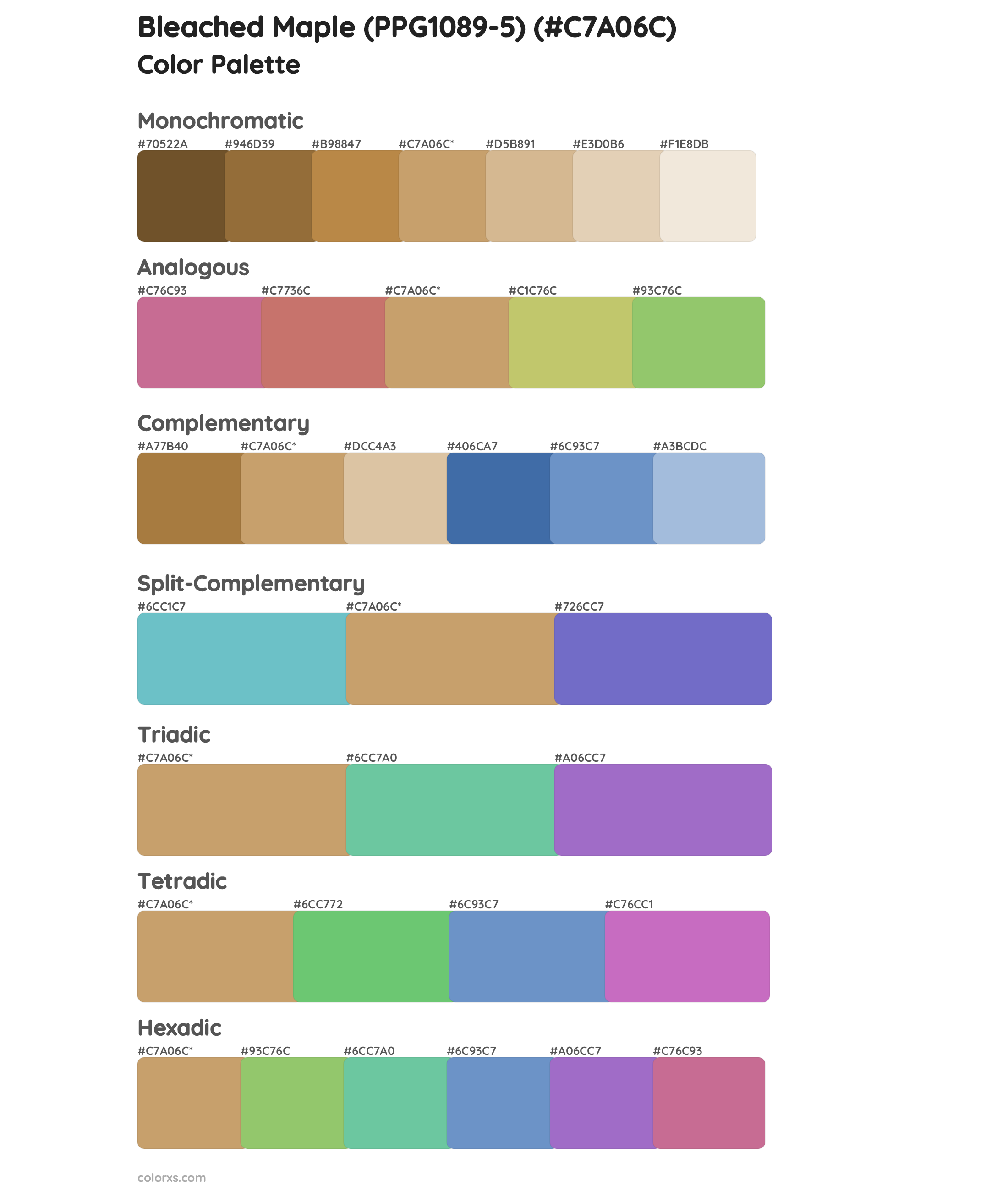 Bleached Maple (PPG1089-5) Color Scheme Palettes