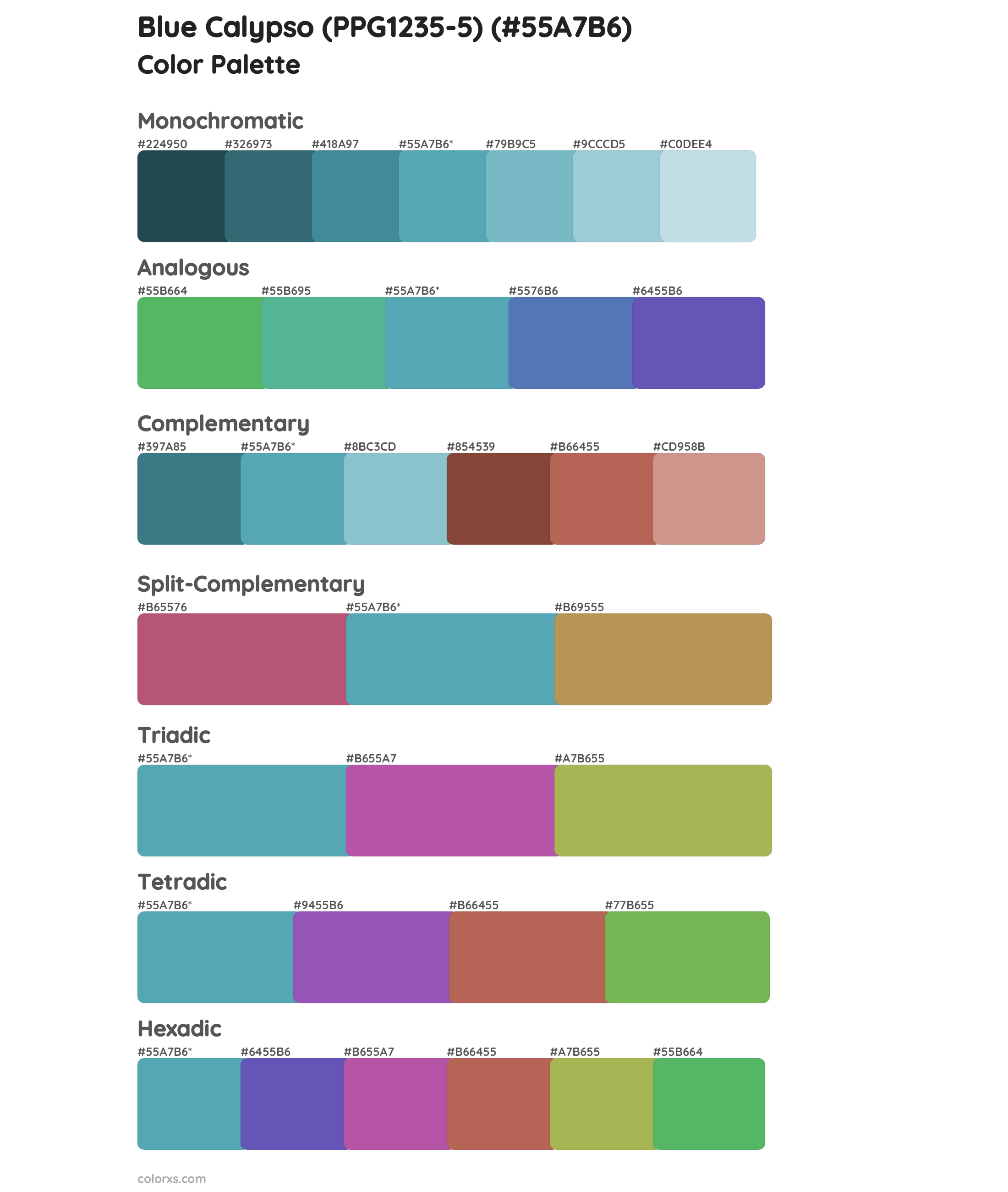 Blue Calypso (PPG1235-5) Color Scheme Palettes