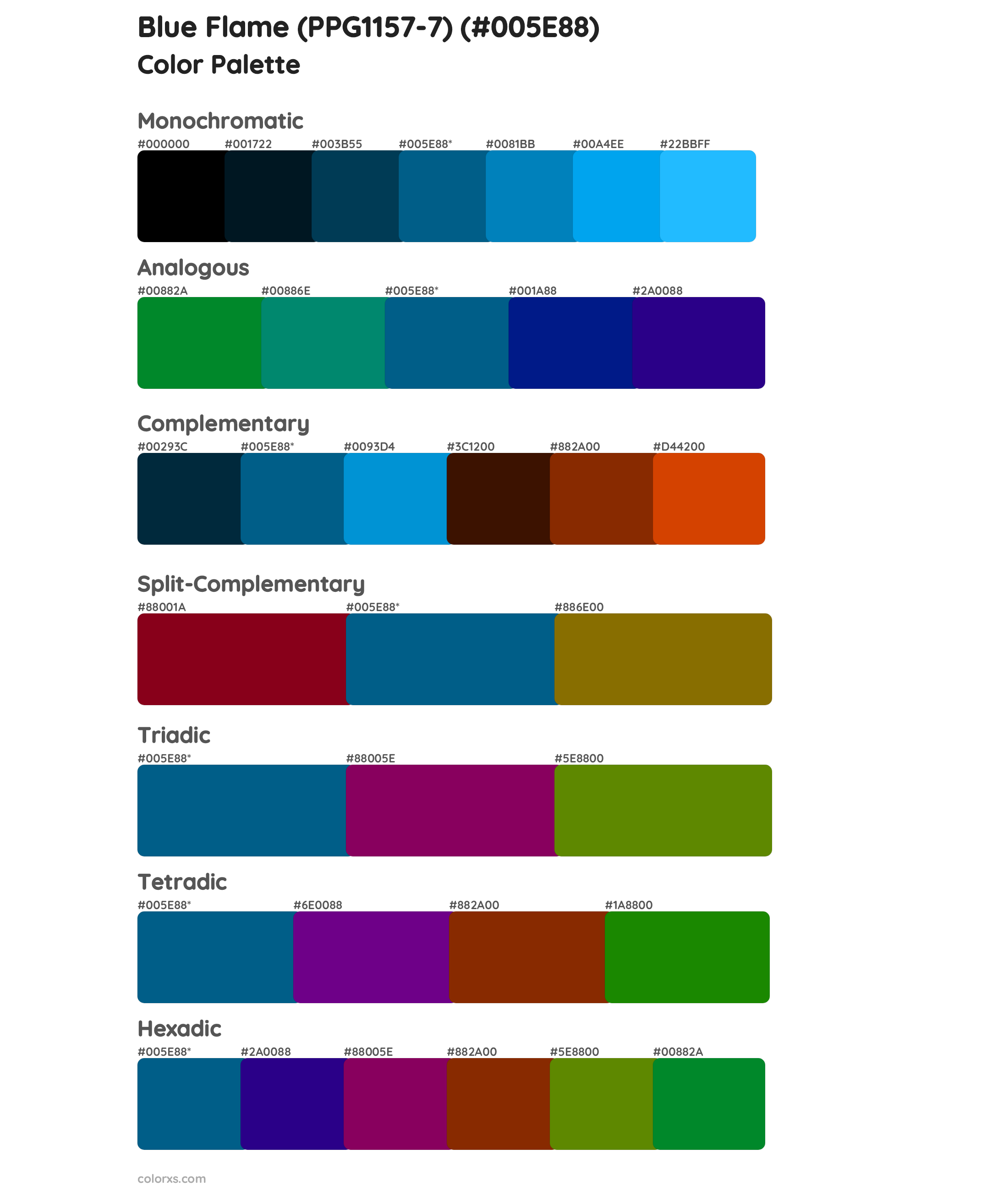 Blue Flame (PPG1157-7) Color Scheme Palettes