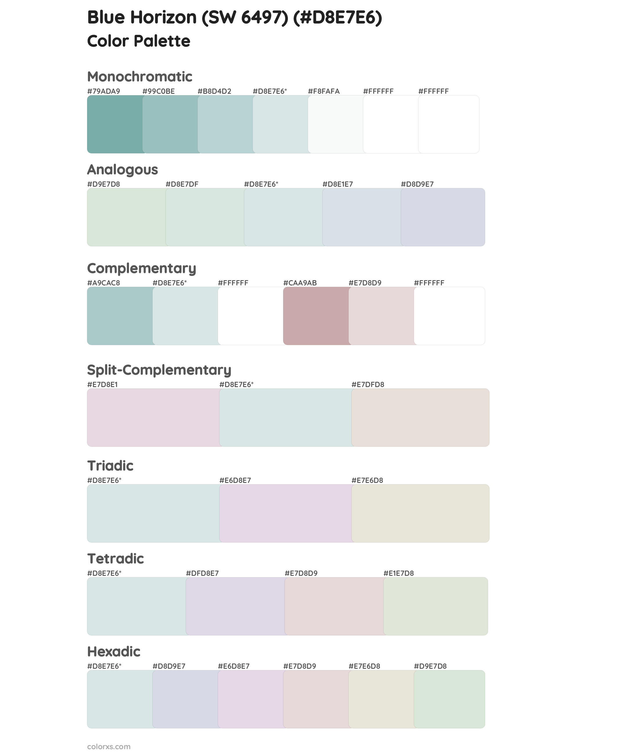 Blue Horizon (SW 6497) Color Scheme Palettes