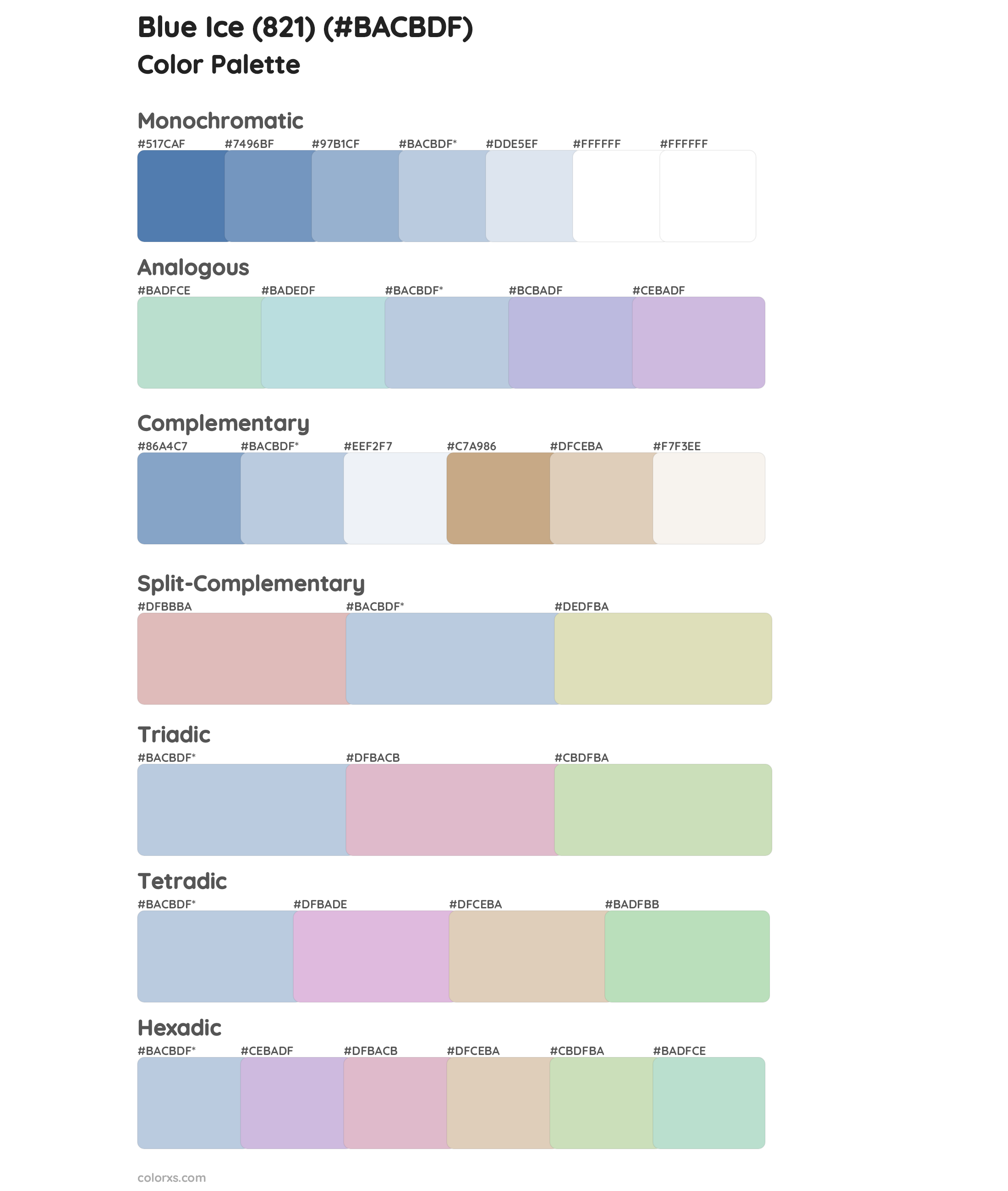 Blue Ice (821) Color Scheme Palettes