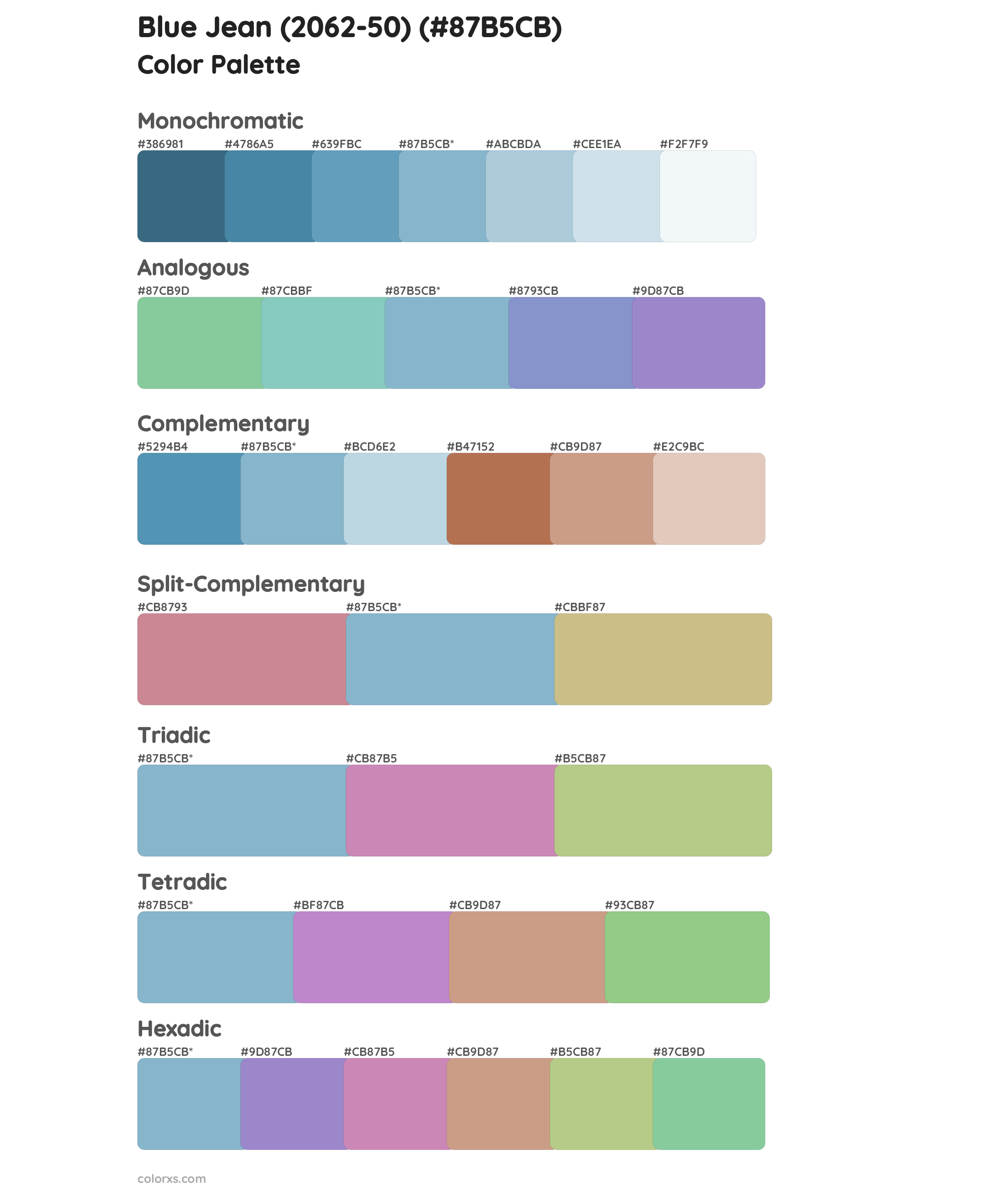 Blue Jean (2062-50) Color Scheme Palettes