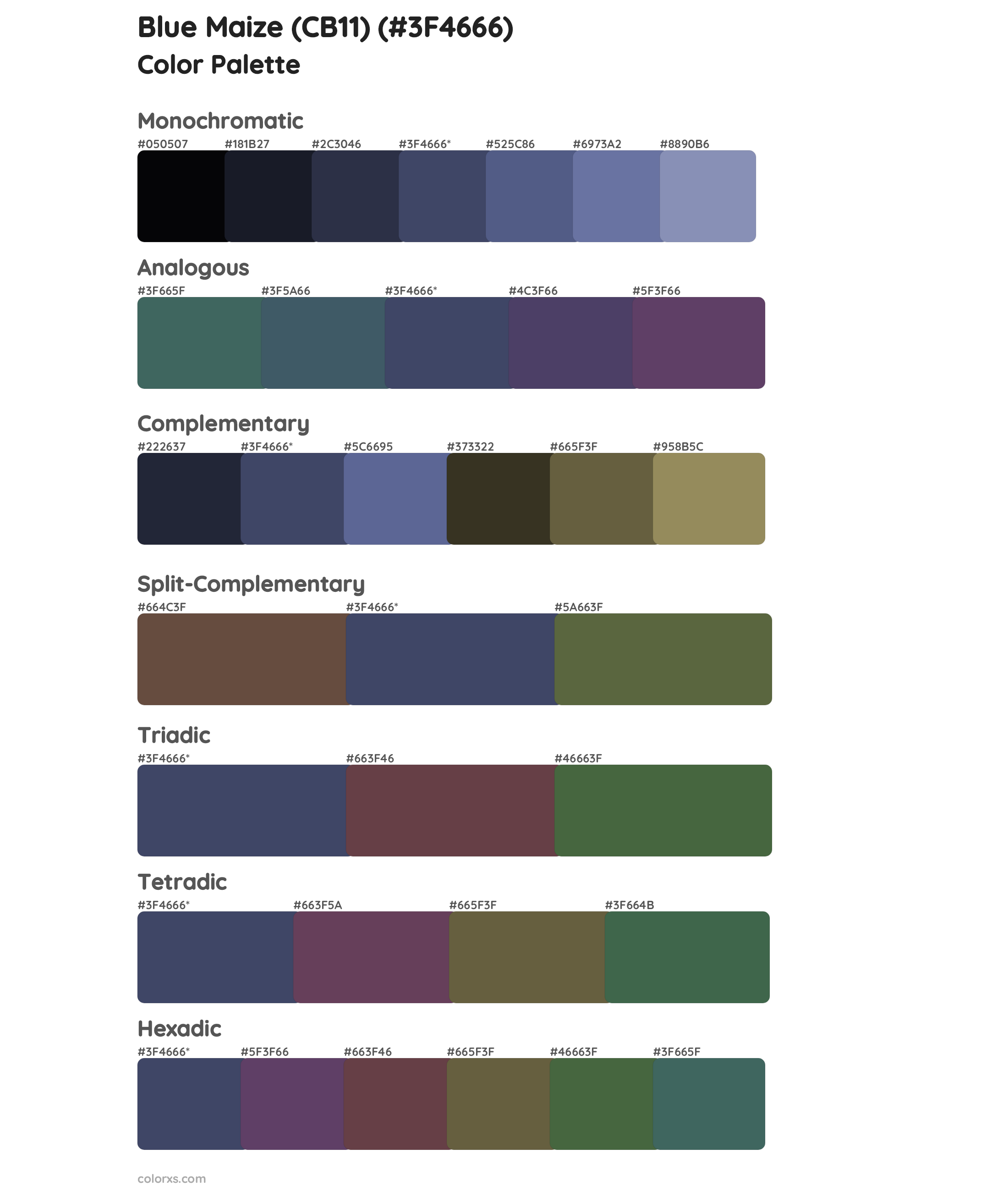 Blue Maize (CB11) Color Scheme Palettes