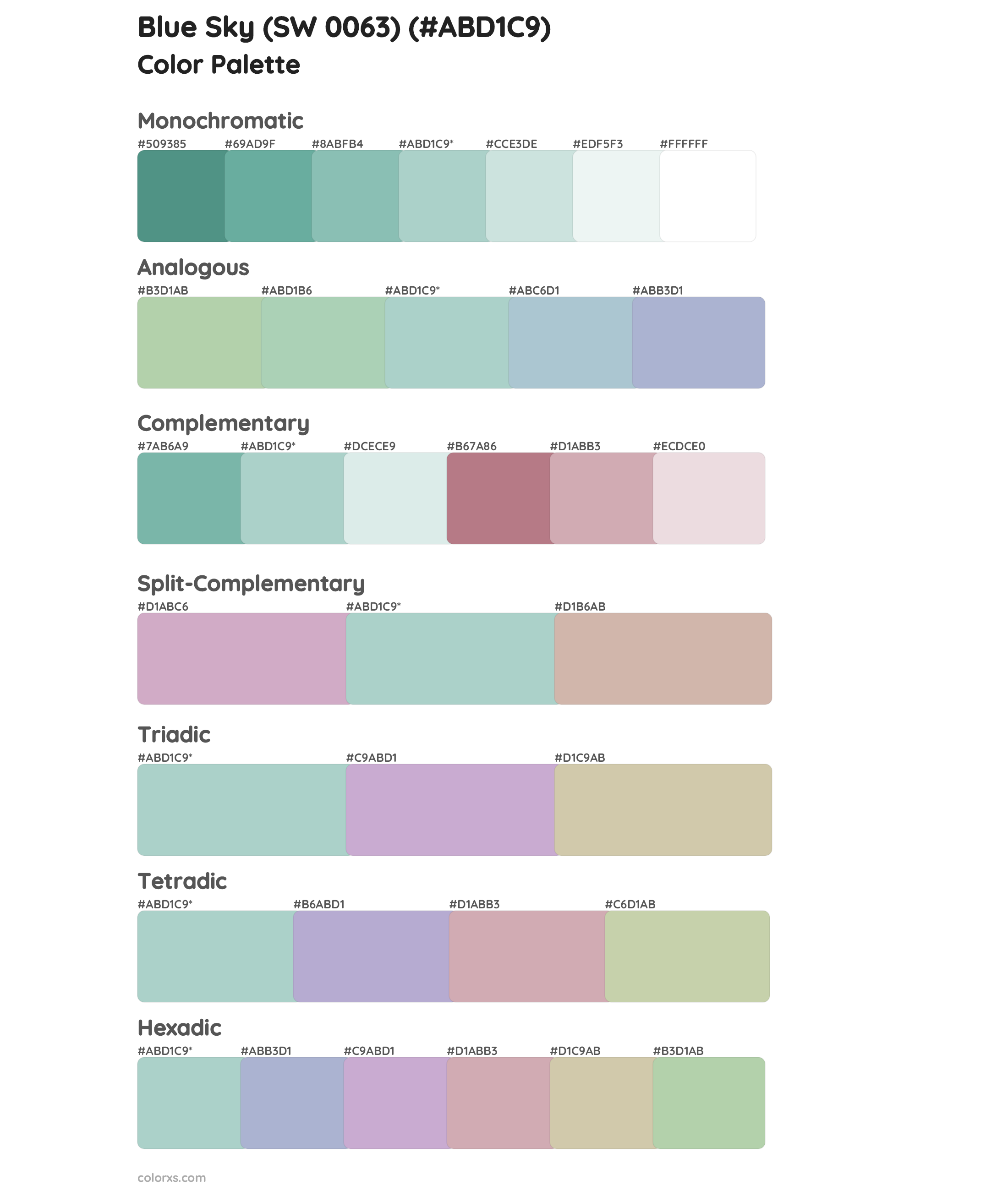 Blue Sky (SW 0063) Color Scheme Palettes