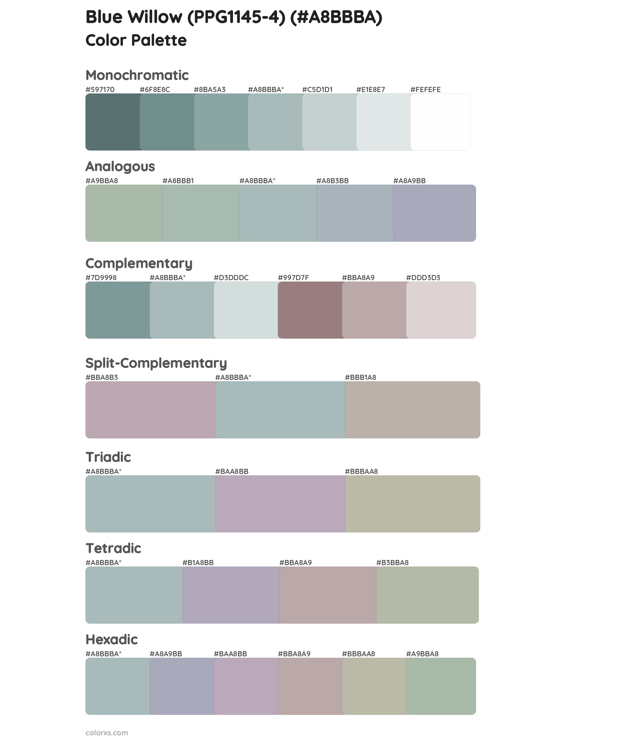 Blue Willow (PPG1145-4) Color Scheme Palettes