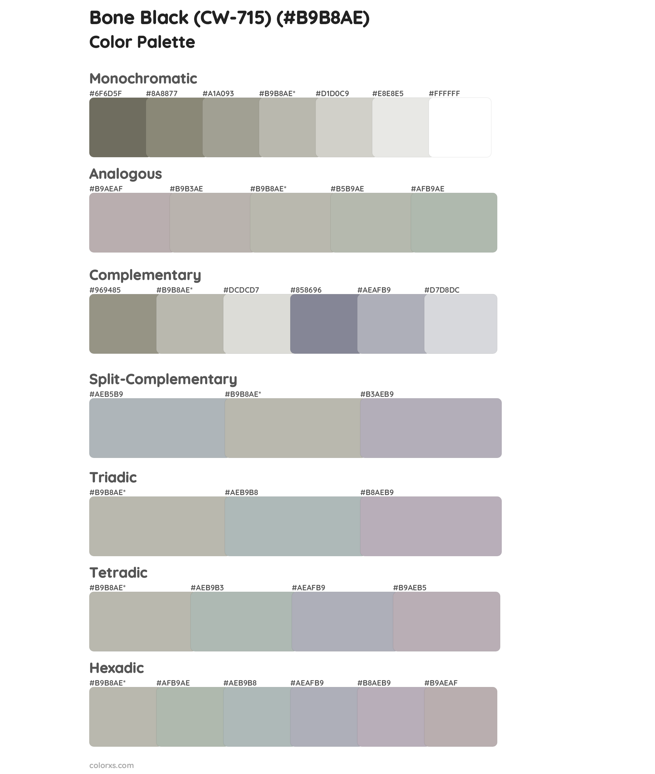 Bone Black (CW-715) Color Scheme Palettes