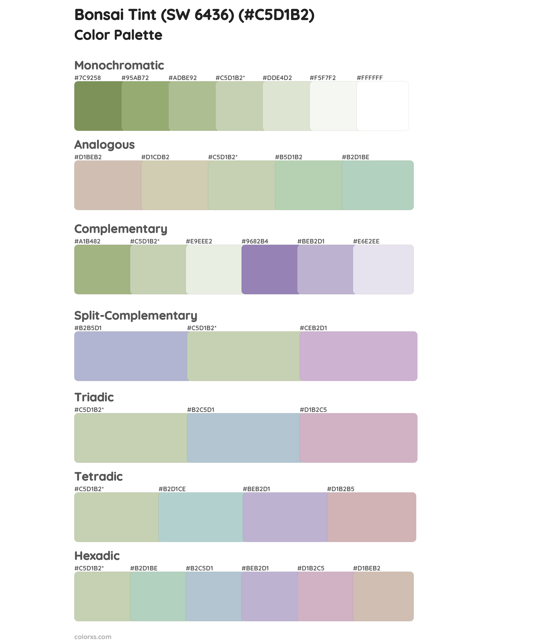 Bonsai Tint (SW 6436) Color Scheme Palettes