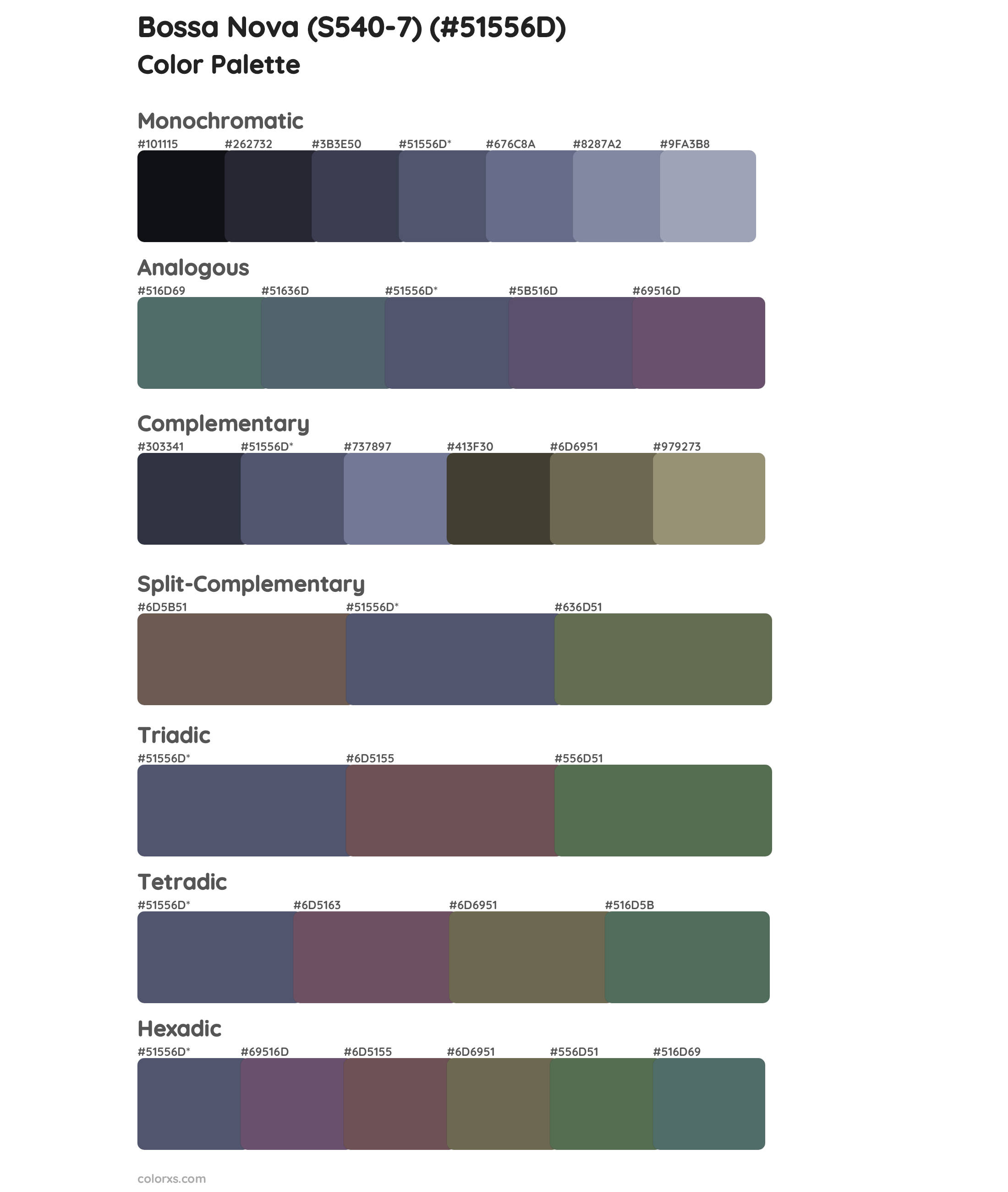 Bossa Nova (S540-7) Color Scheme Palettes