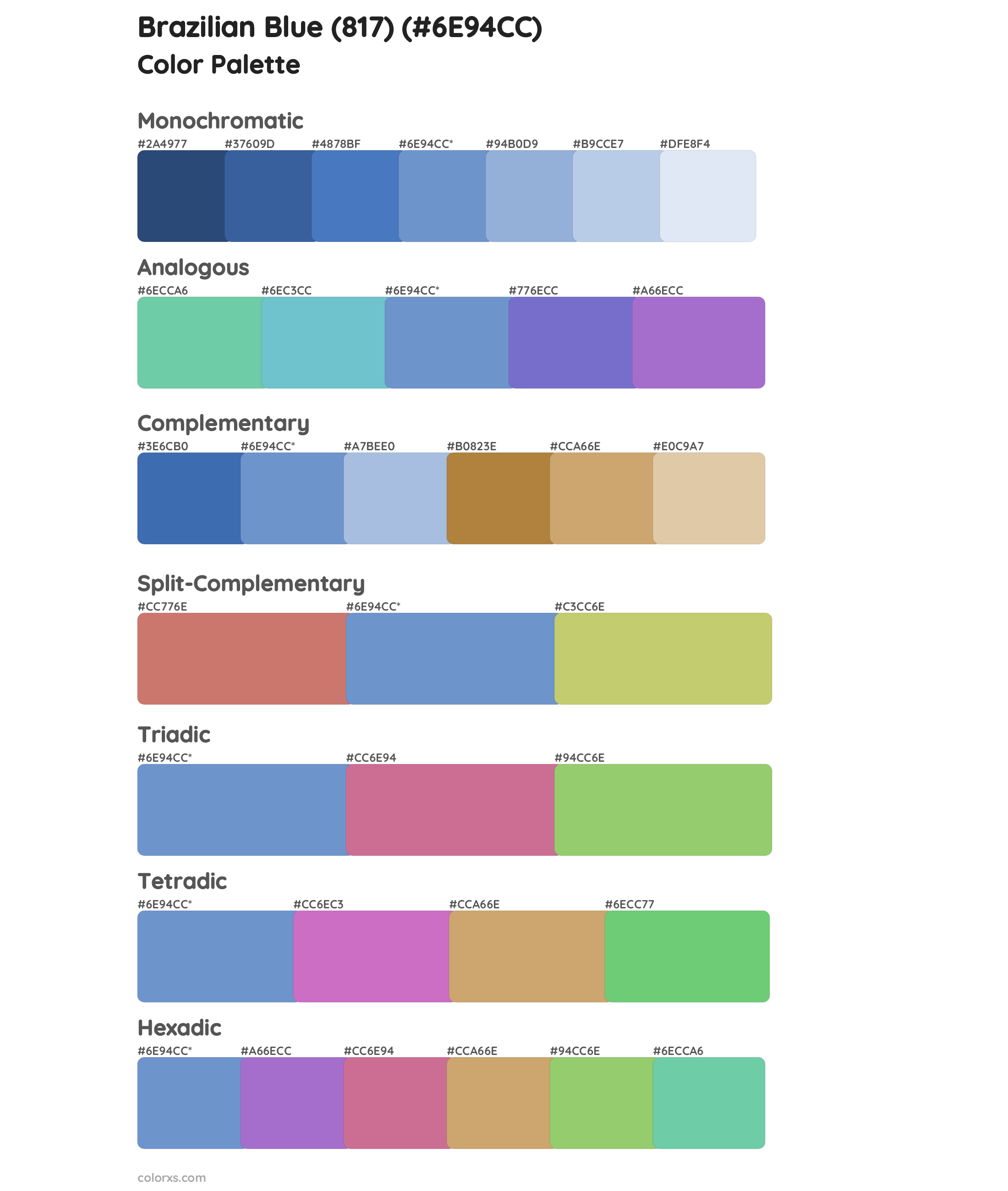 Brazilian Blue (817) Color Scheme Palettes