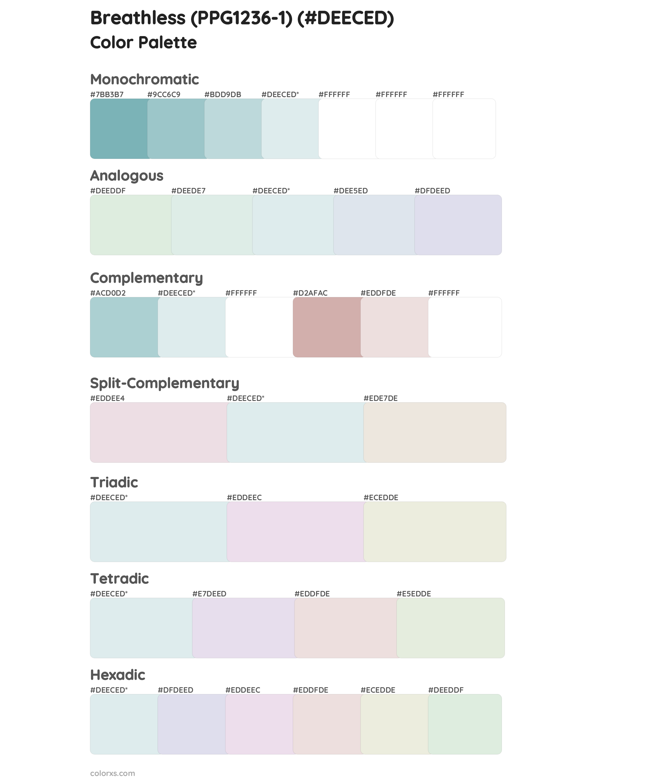 Breathless (PPG1236-1) Color Scheme Palettes