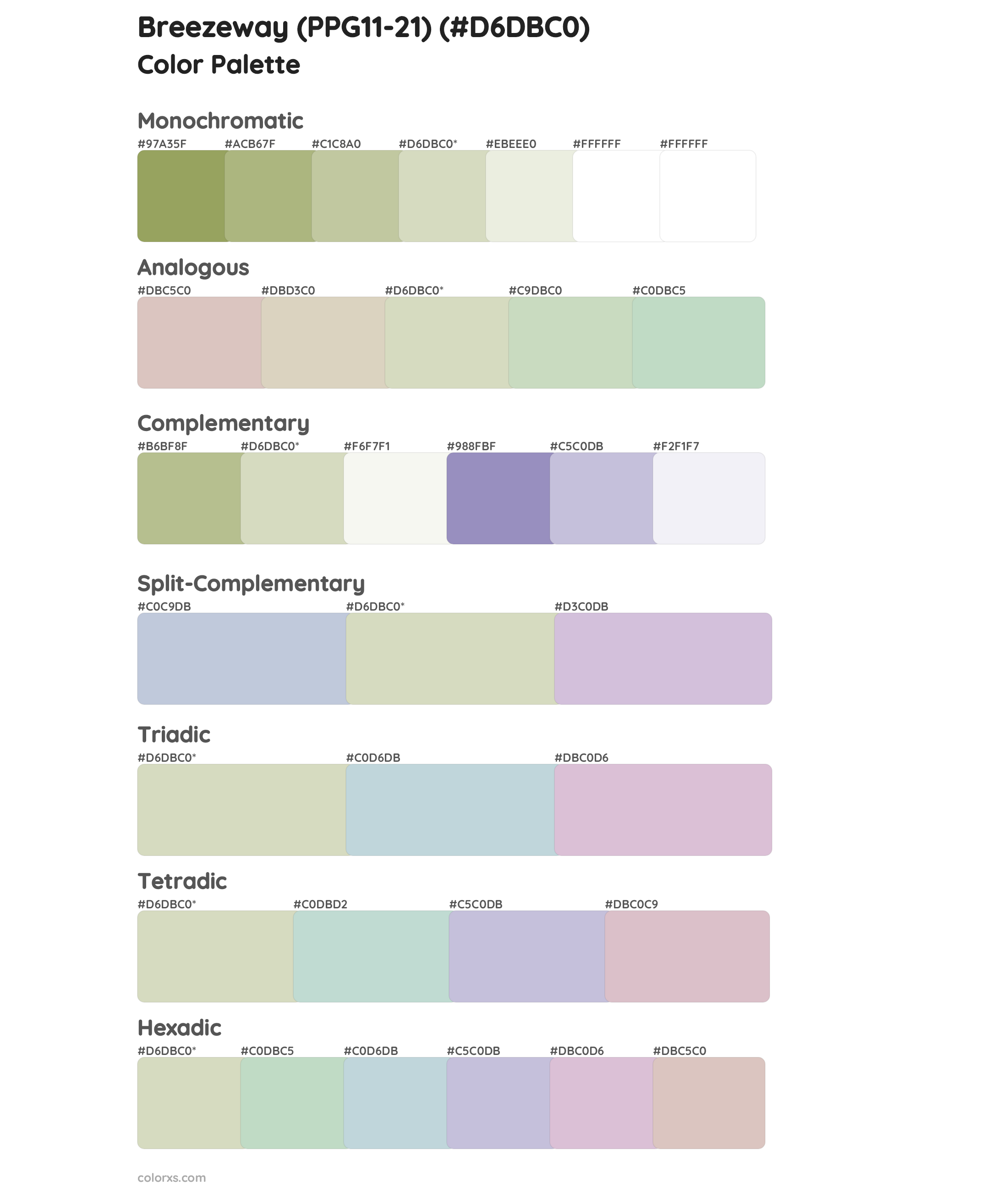 Breezeway (PPG11-21) Color Scheme Palettes