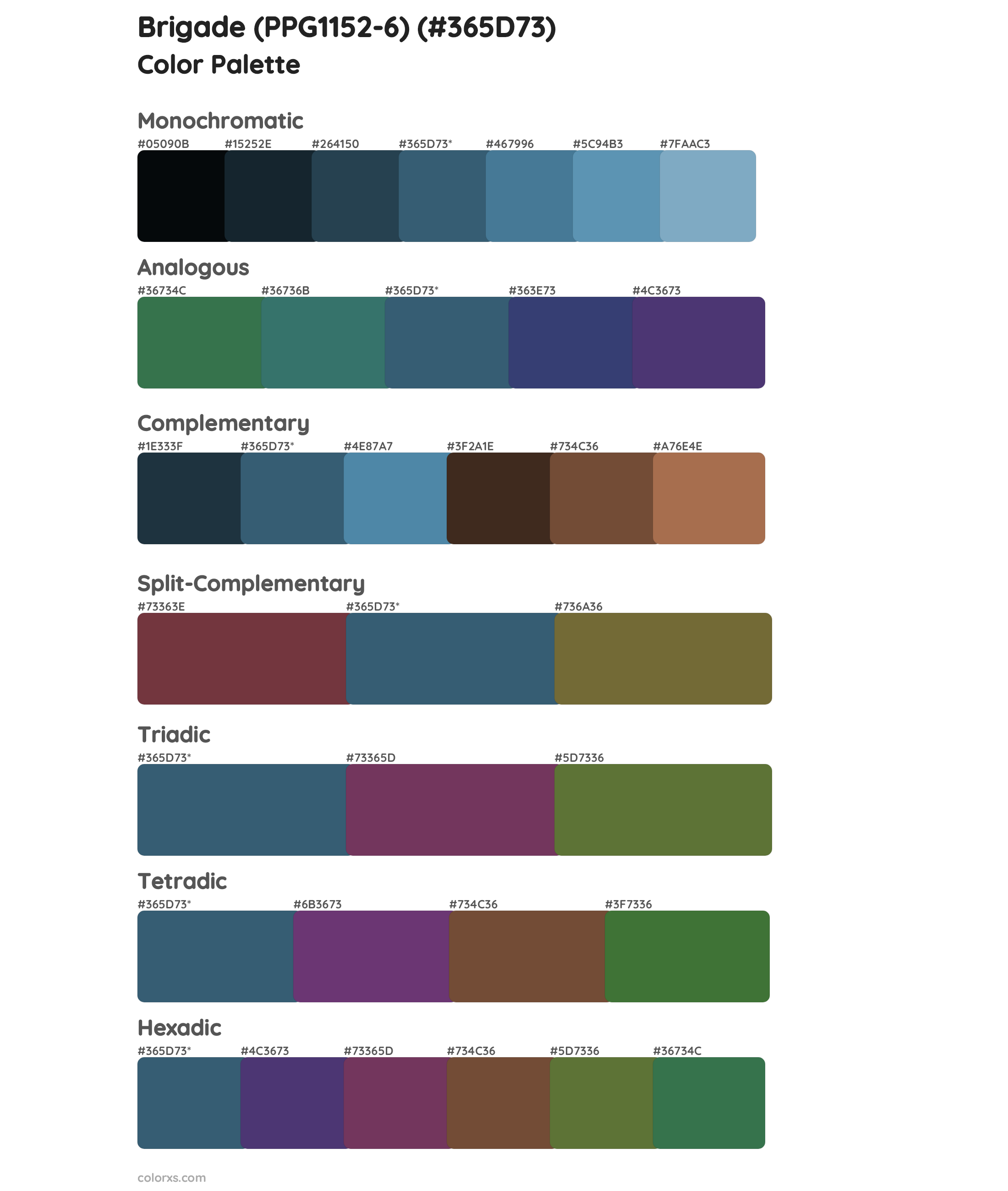 Brigade (PPG1152-6) Color Scheme Palettes