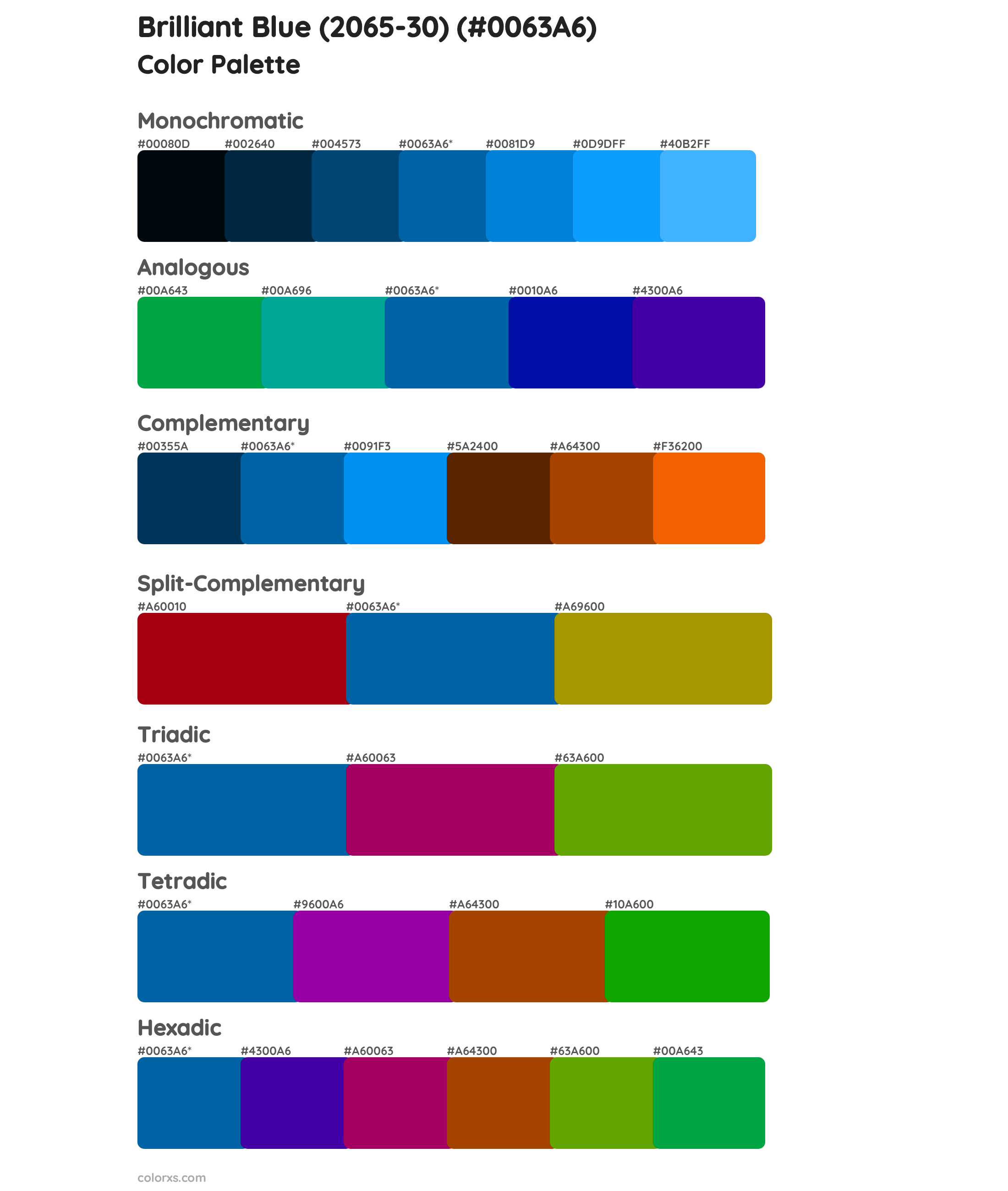 Brilliant Blue (2065-30) Color Scheme Palettes