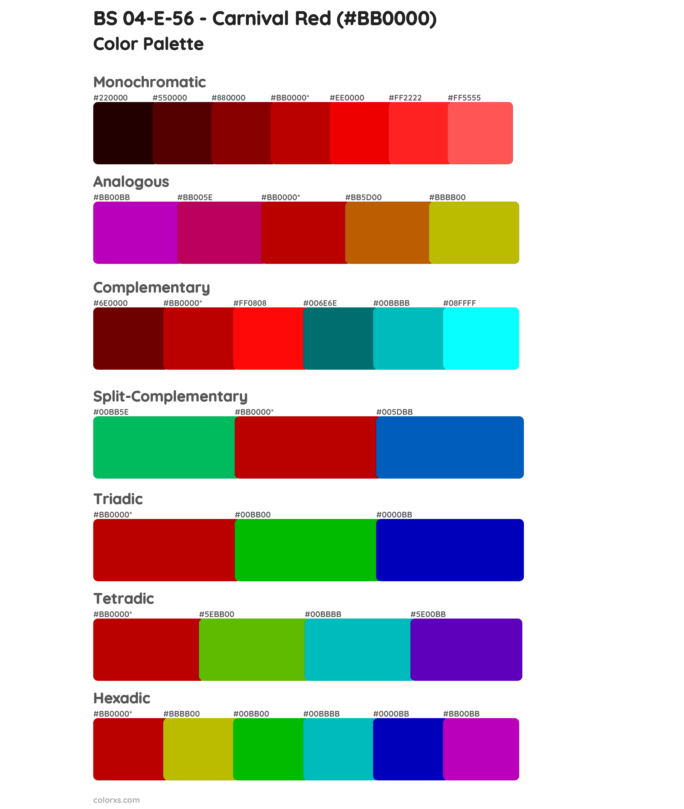 BS 04-E-56 - Carnival Red Color Scheme Palettes