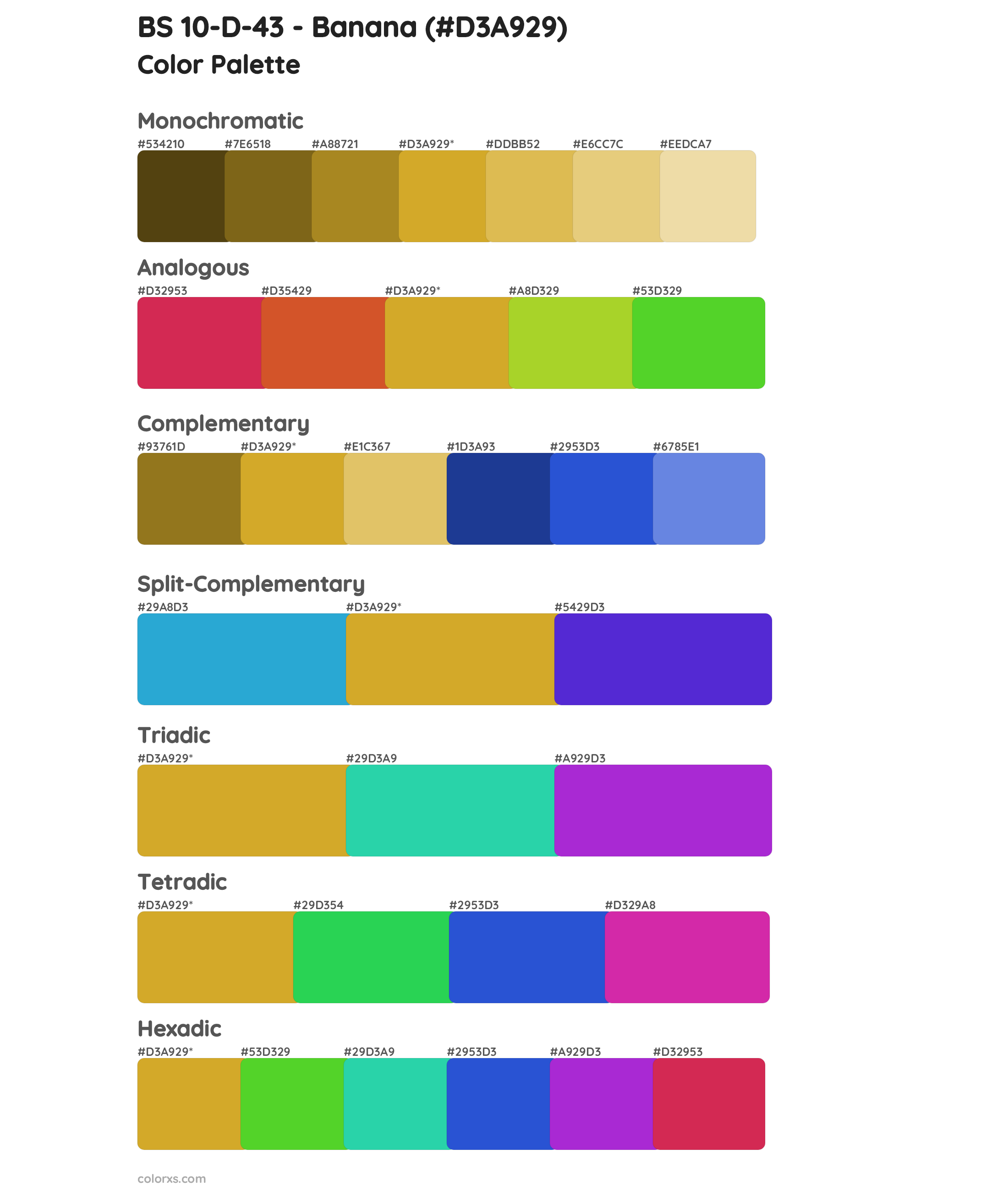 BS 10-D-43 - Banana Color Scheme Palettes