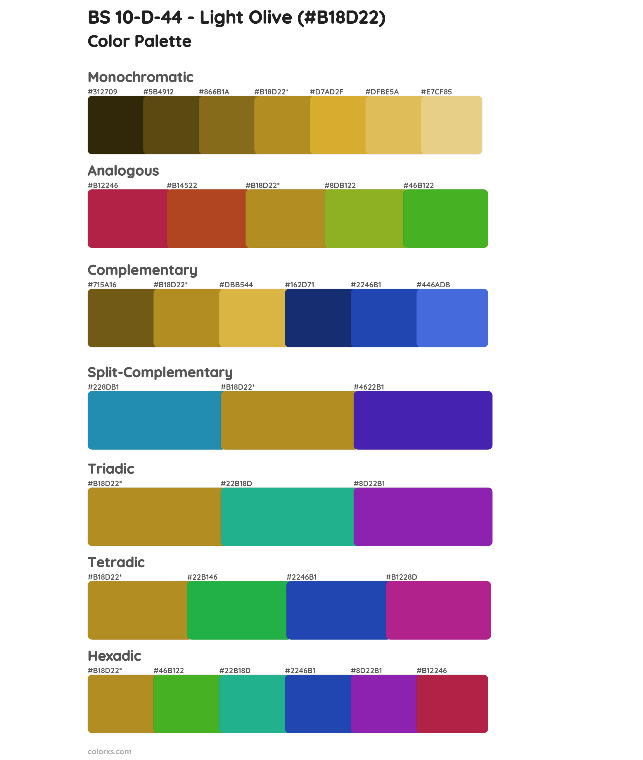 BS 10-D-44 - Light Olive Color Scheme Palettes