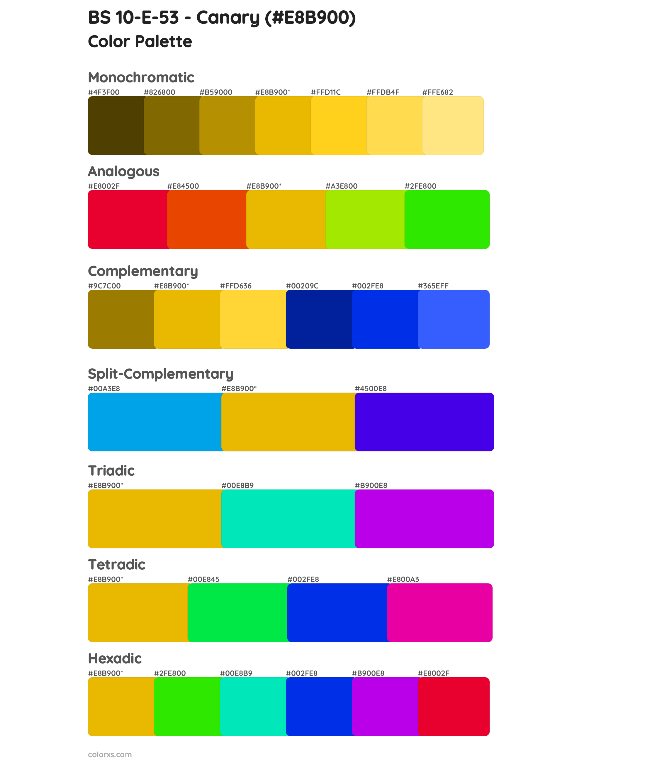 BS 10-E-53 - Canary Color Scheme Palettes