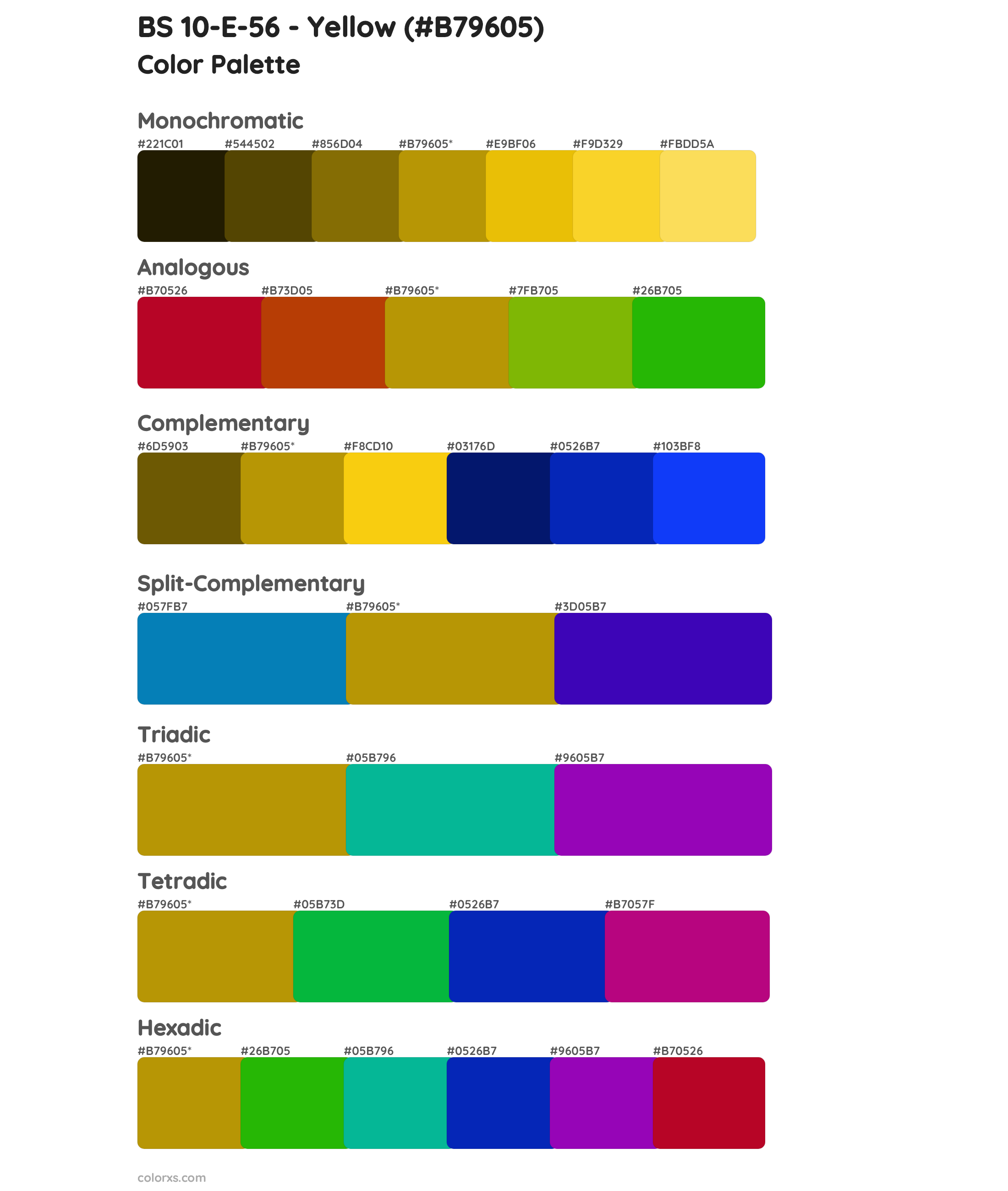 BS 10-E-56 - Yellow Color Scheme Palettes